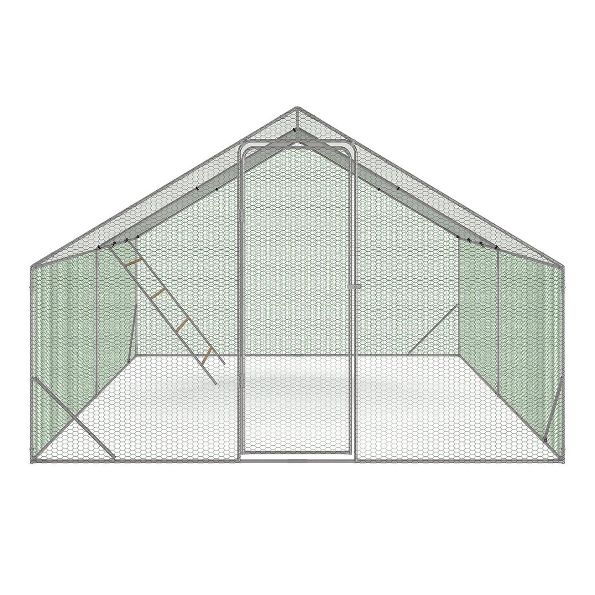 Voir la diapositive 3 : ID MARKET Enclos poulailler 12 m² 4x3 m avec grand perchoir 4 niveaux en bois acier galvanisé