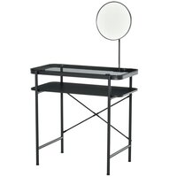 HOMCOM Ensemble de coiffeuse table de maquillage avec tabouret rembourré  grand miroir + plusieurs étagères ouvertes + 4 tiroirs bois naturel