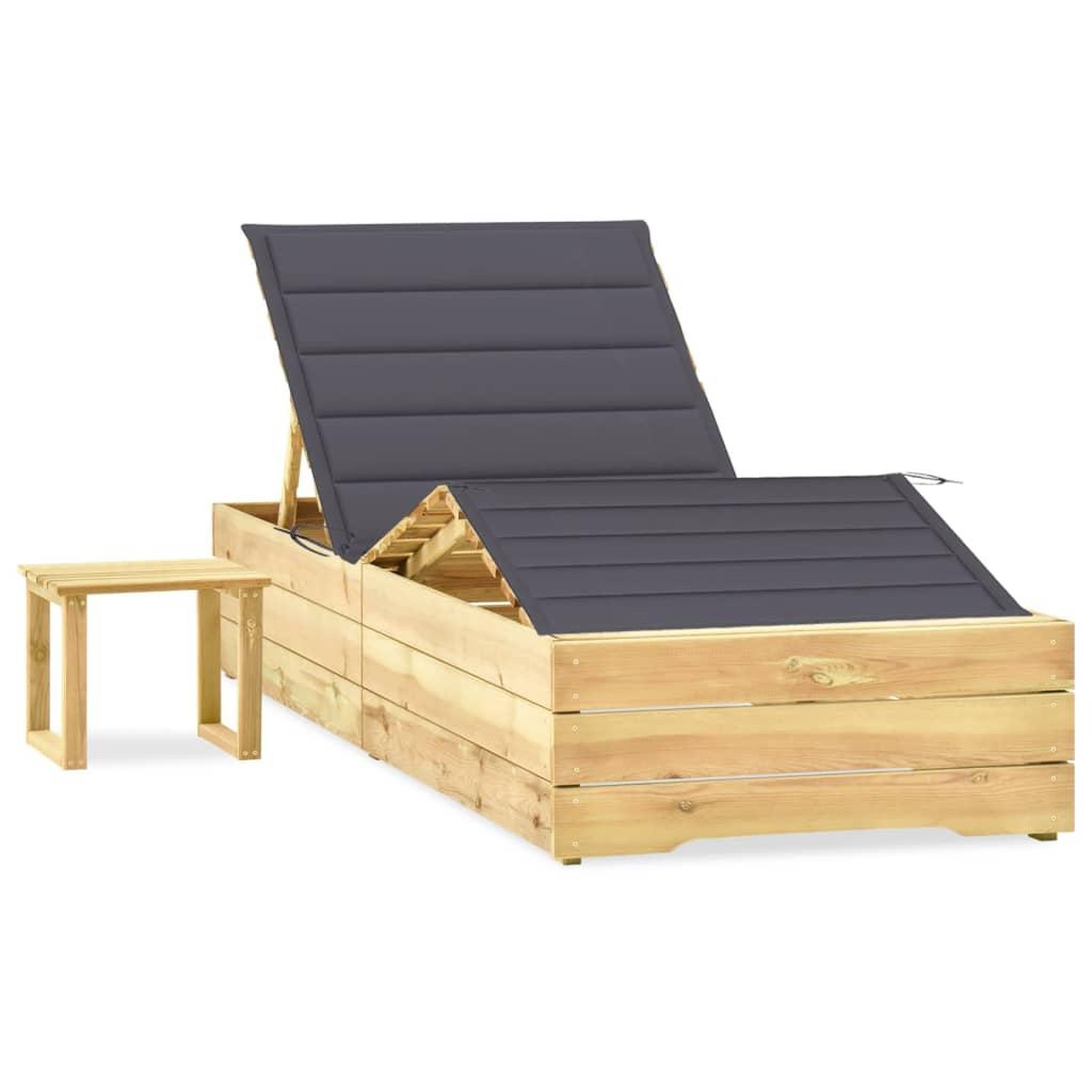 VIDAXL Chaise longue de jardin avec table et coussin Pin impregne