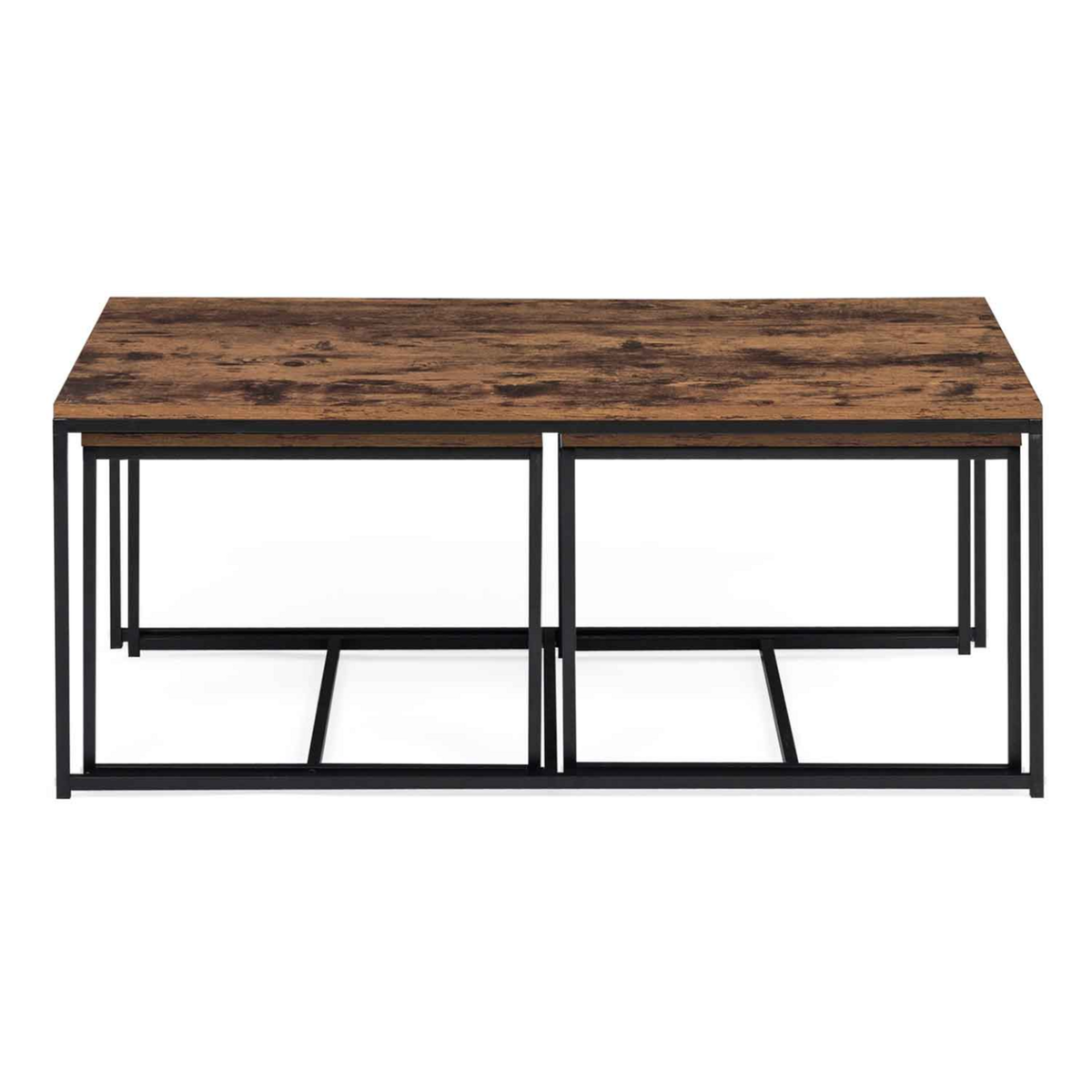 ID MARKET Lot de 3 tables basses gigognes DAYTON 113 cm effet vieilli design industriel