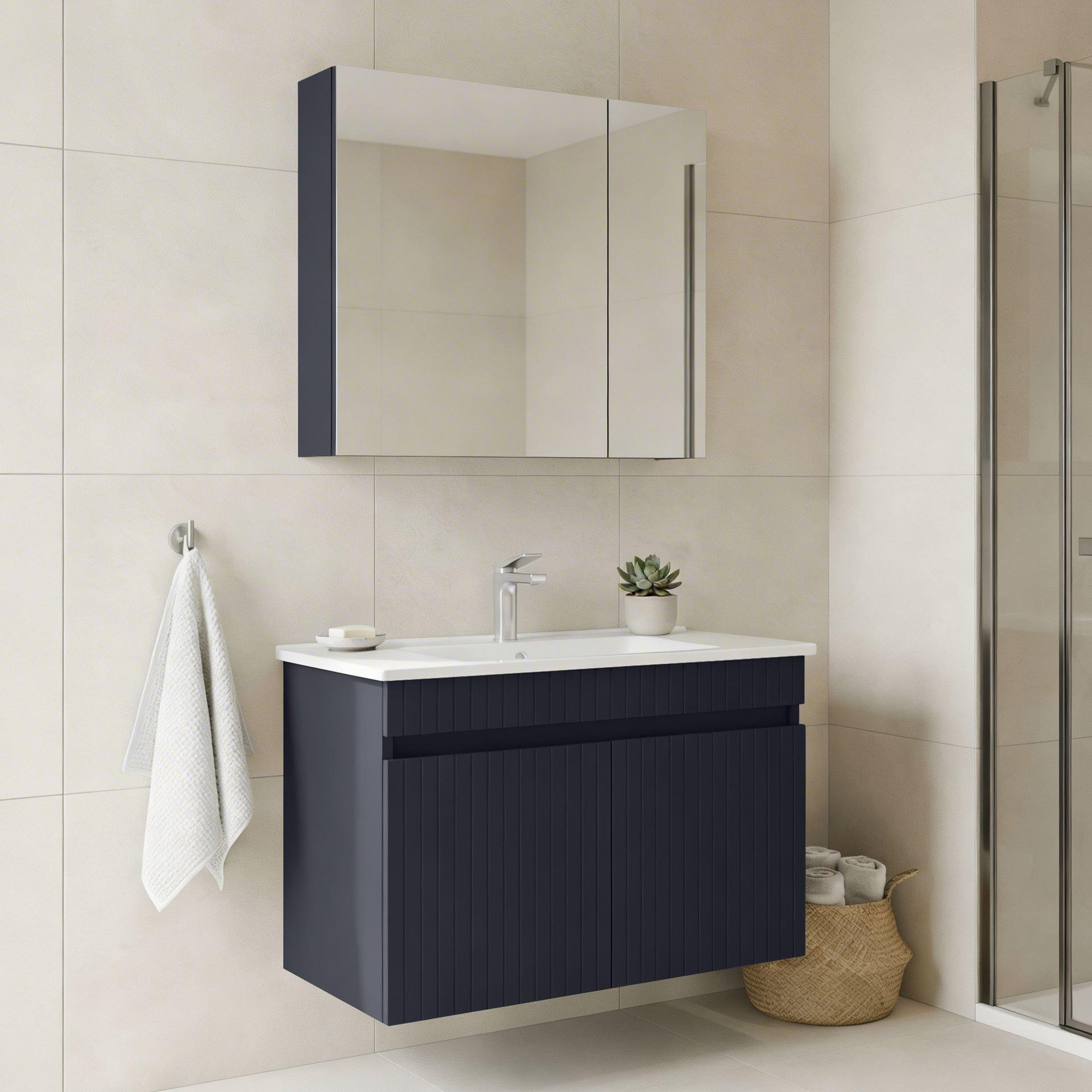 Voir la diapositive 2 : Habitat et Jardin Meuble avec simple vasque et miroir  Tivoli 85  - 85 x 45 x 57 cm - Matte Navy Blue