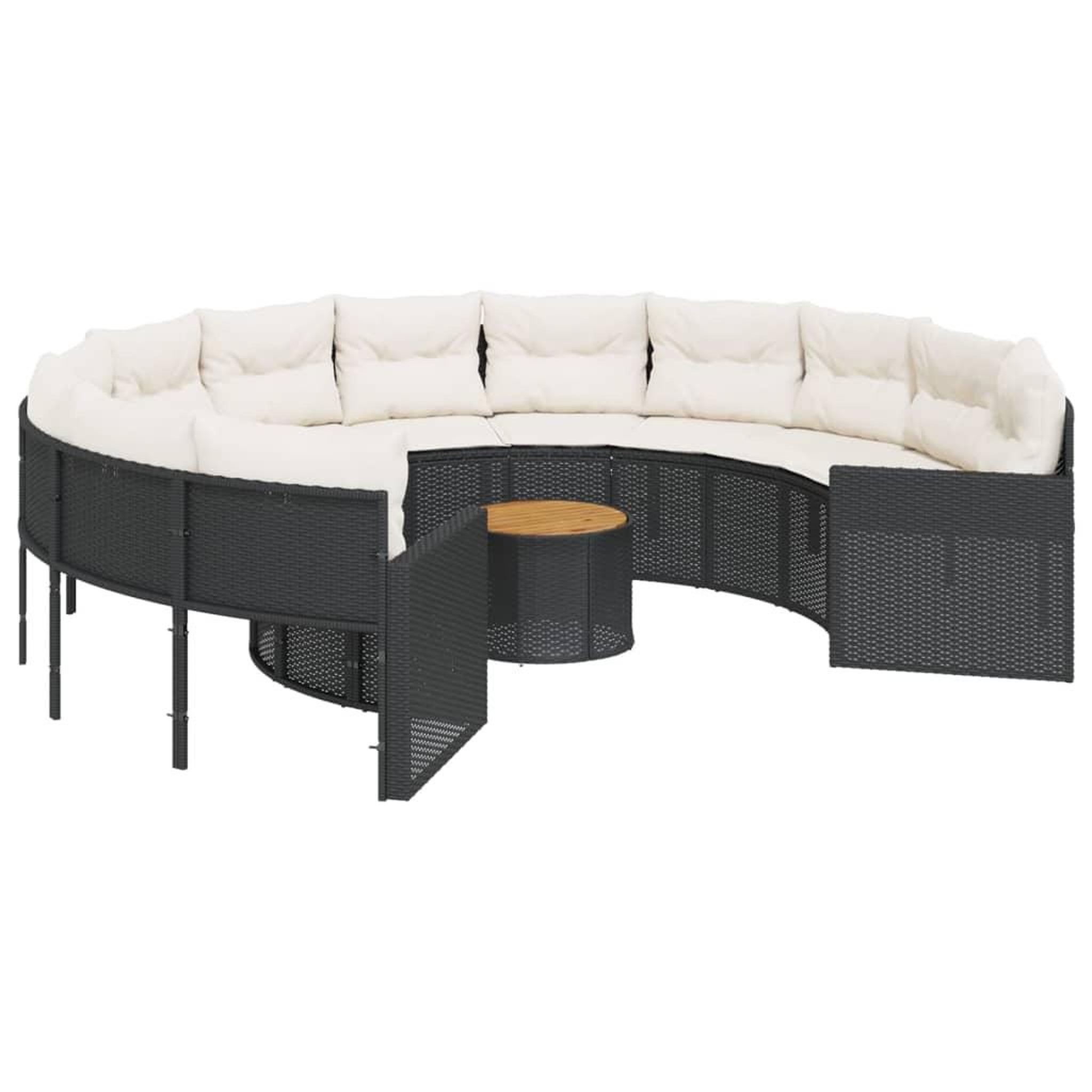 Voir la diapositive 2 : VIDAXL Canape de jardin avec table coussins rond noir resine tressee