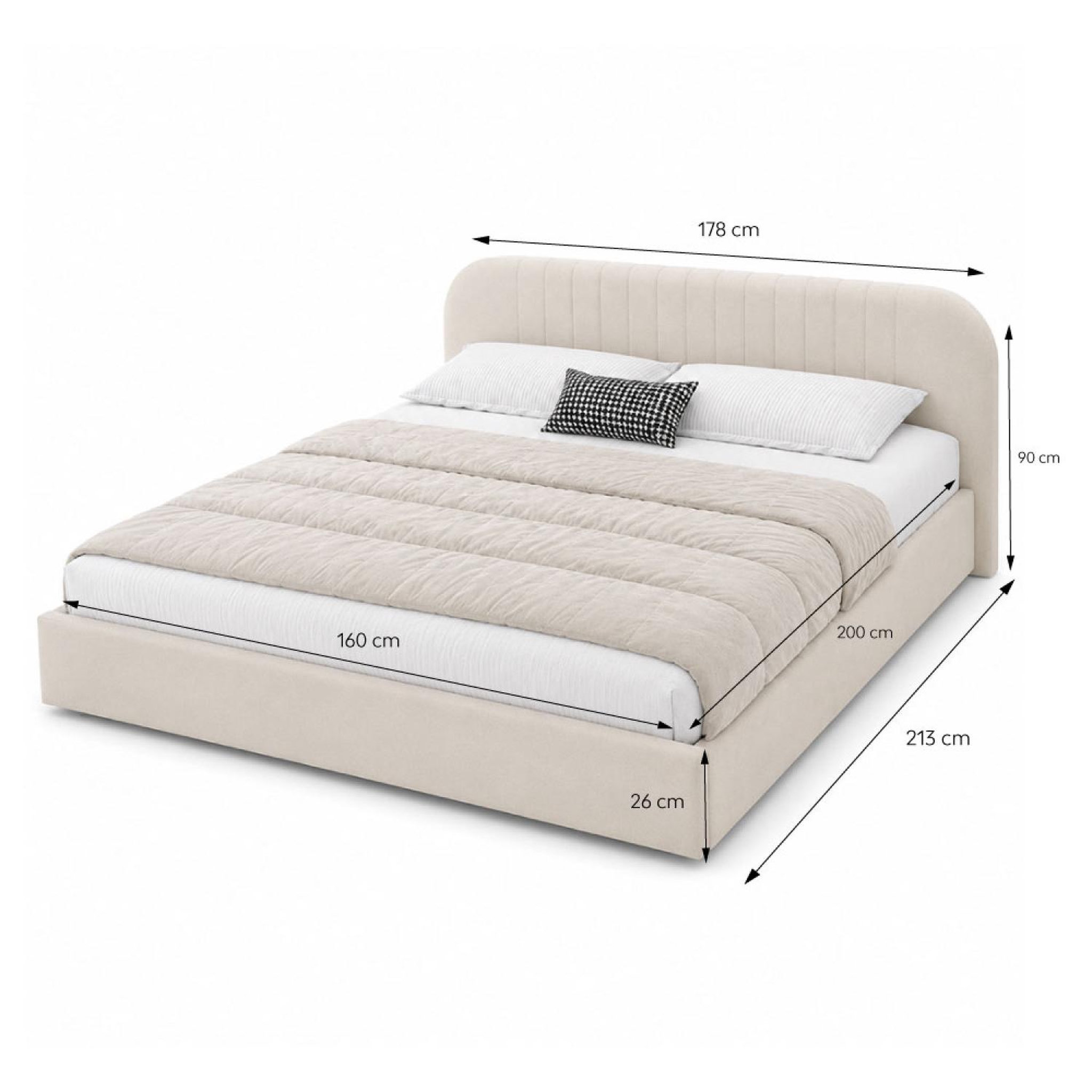 Voir la diapositive 3 : CONCEPT USINE Lit avec coffre de rangement 160x200cm en velours beige irvine