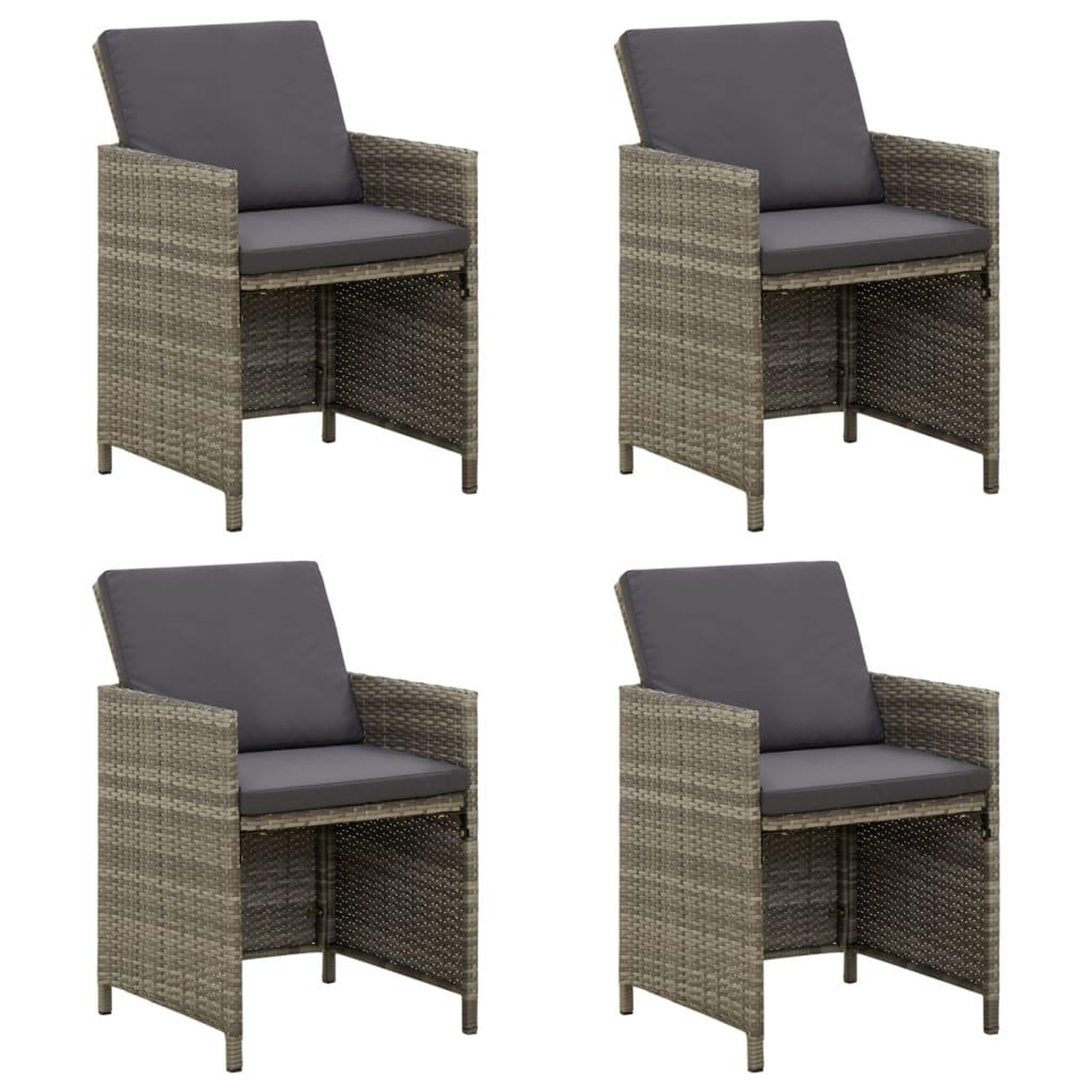 VIDAXL Chaises de jardin avec coussins lot de 4 Resine tressee Gris