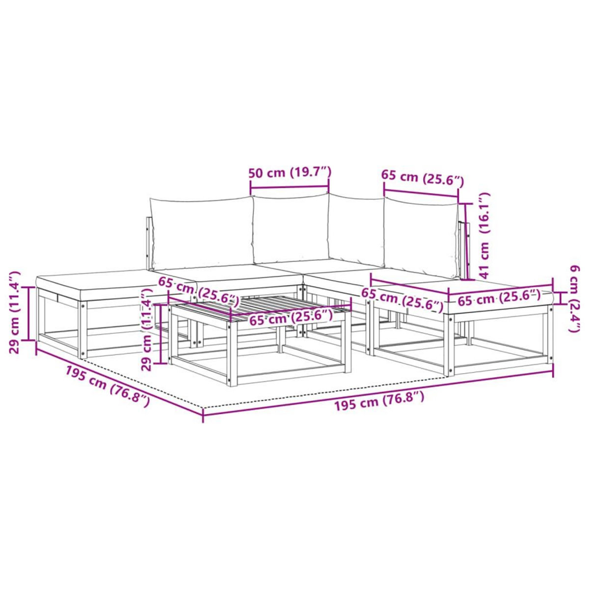 VIDAXL Salon de jardin avec coussins 6 pcs bois d'acacia solide