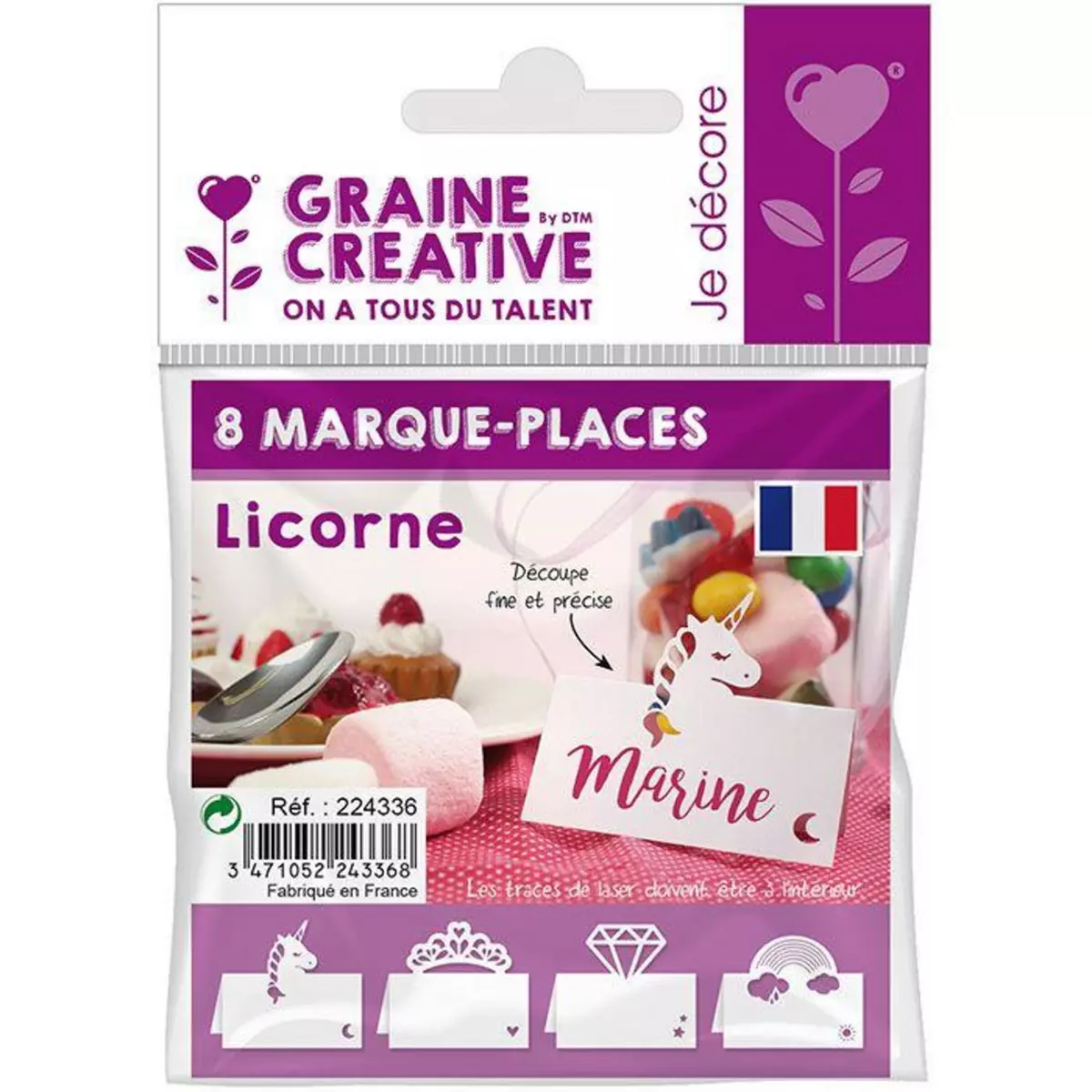 Graine créative 8 marque-places Licorne