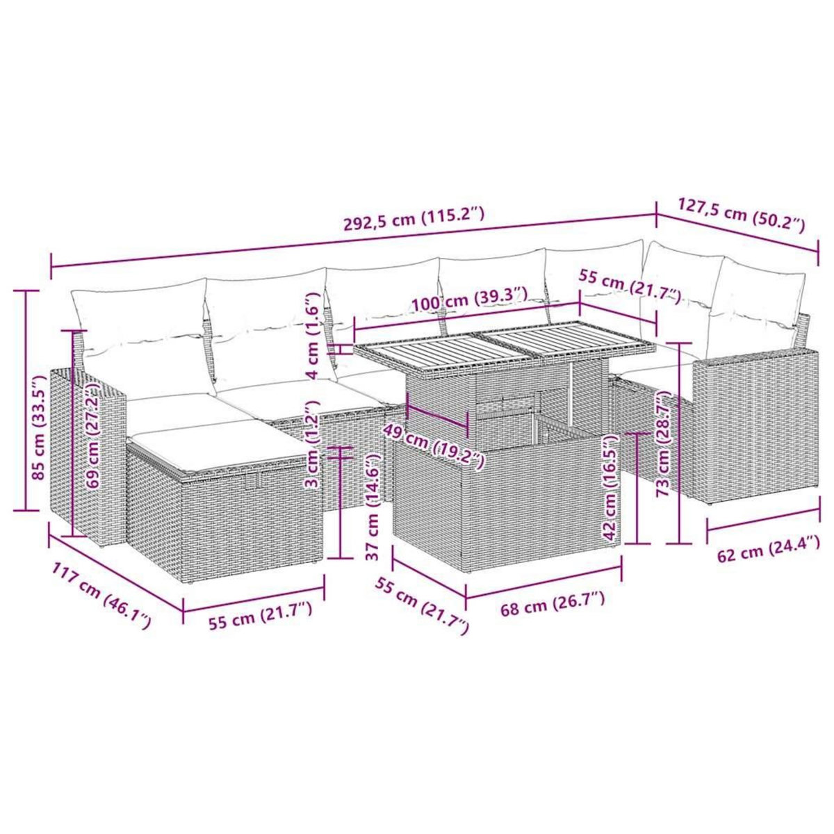 VIDAXL Salon de jardin avec coussins 5 pcs beige resine tressee acacia
