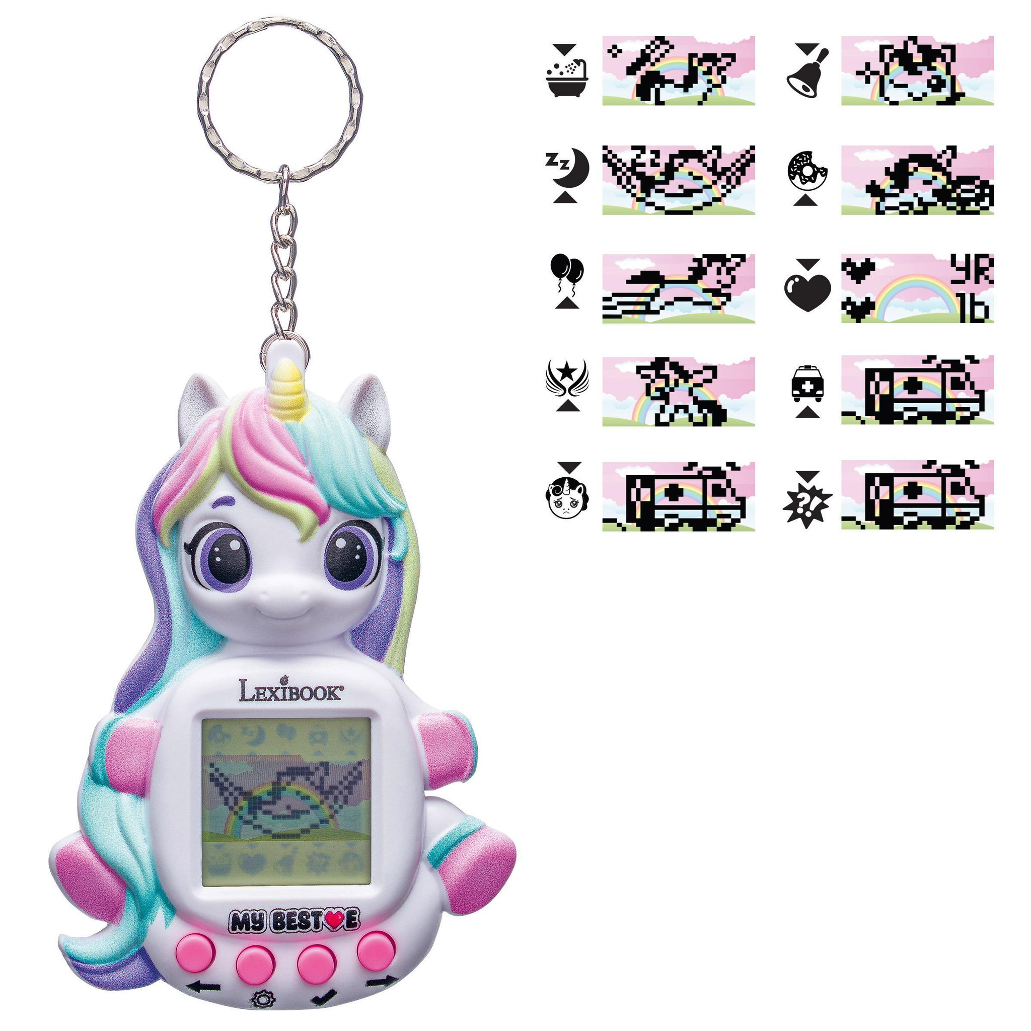 Voir la diapositive 2 : Lexibook Console My Best-E® Licorne avec écran LCD et porte-clés