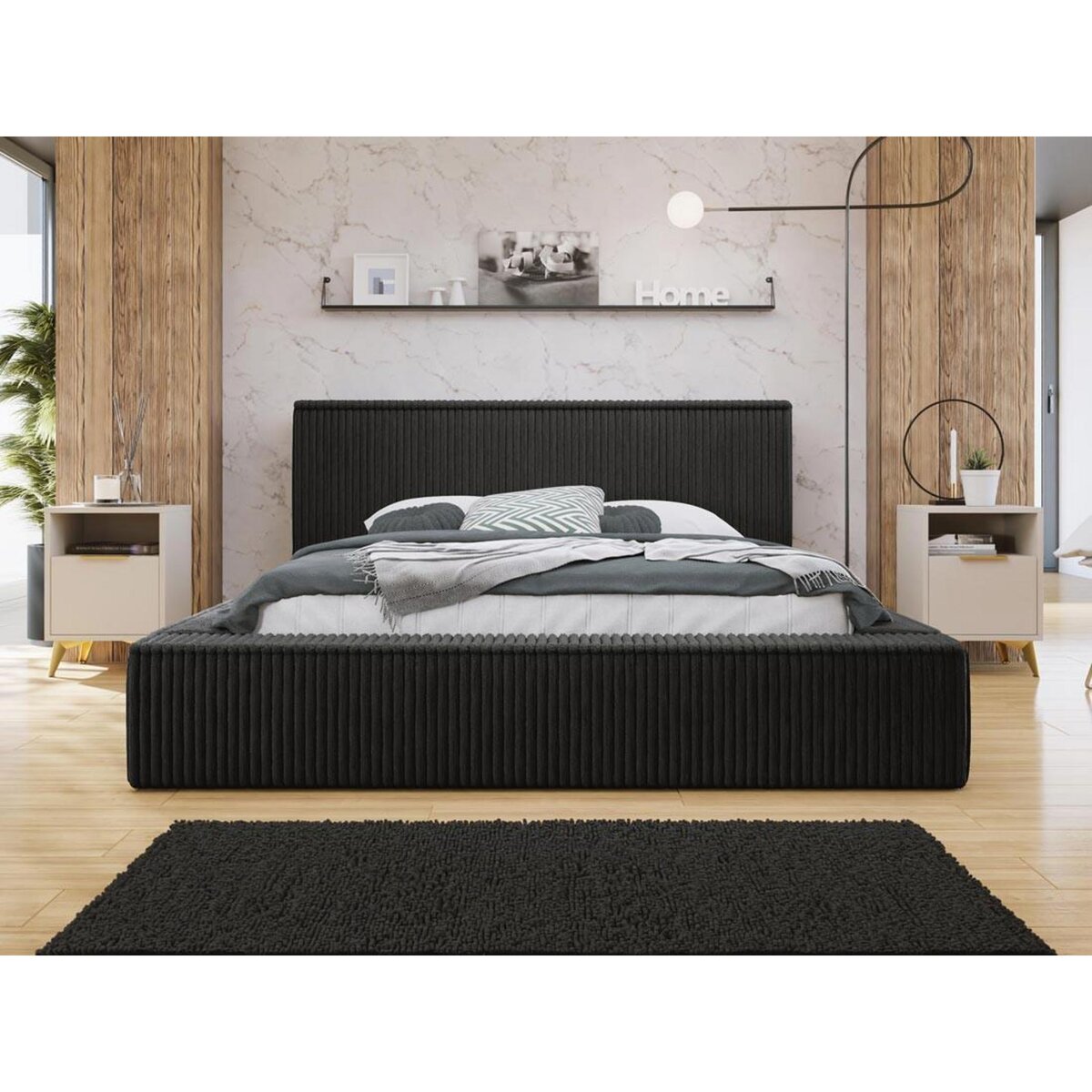 BEST MOBILIER Swan - lit coffre - 180x200 cm - sommier inclus - en velours côtelé grosses côtes