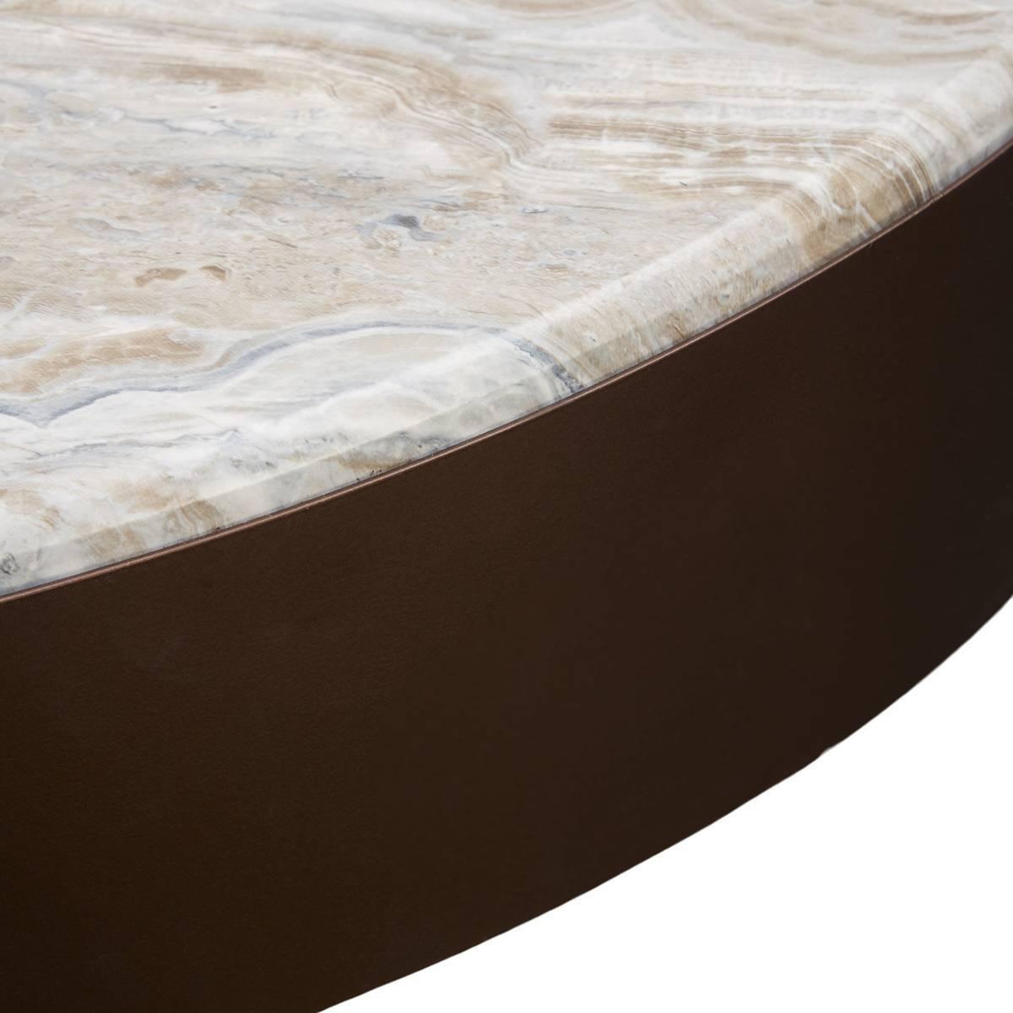 Voir la diapositive 2 : ATMOSPHERA Table Basse Effet Marbre  Barrel  80cm Chocolat