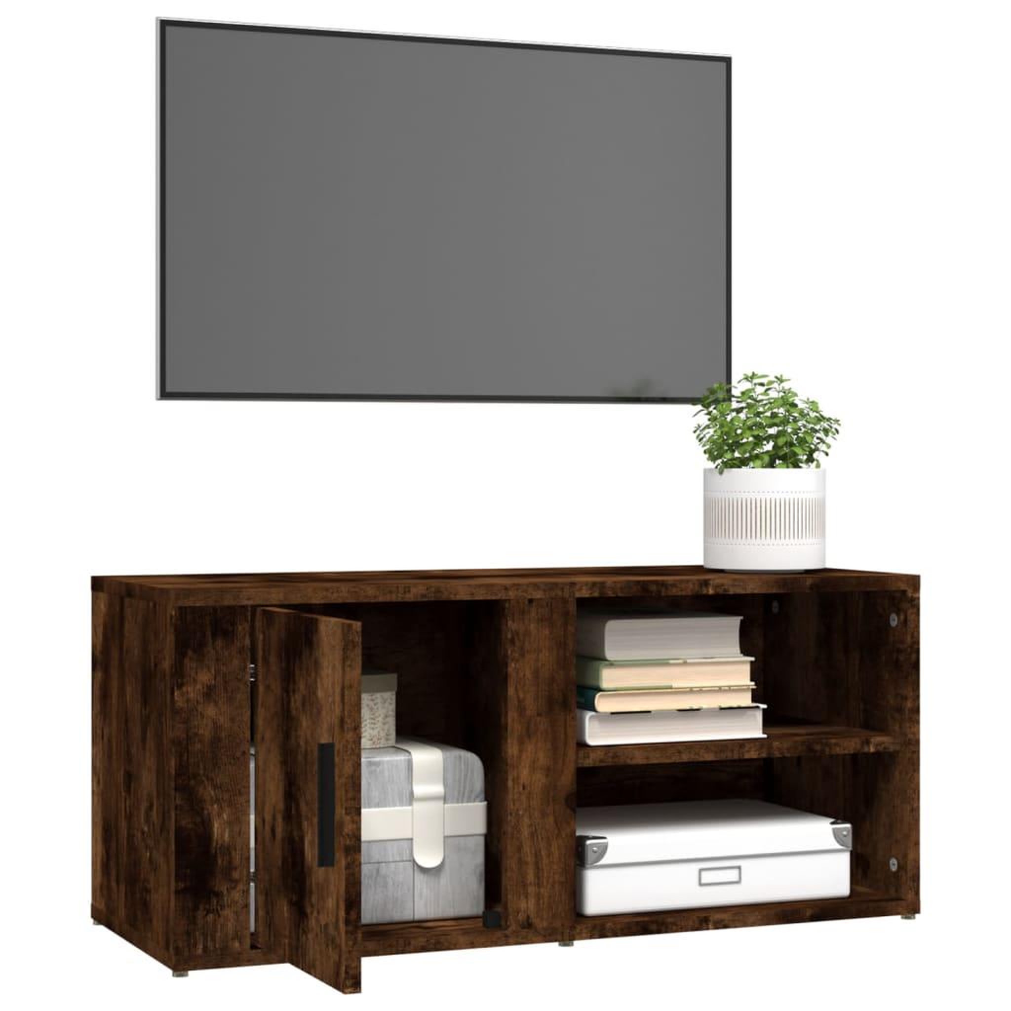 Voir la diapositive 5 : VIDAXL Meuble TV Chene fume 80x31,5x36 cm Bois d'ingenierie