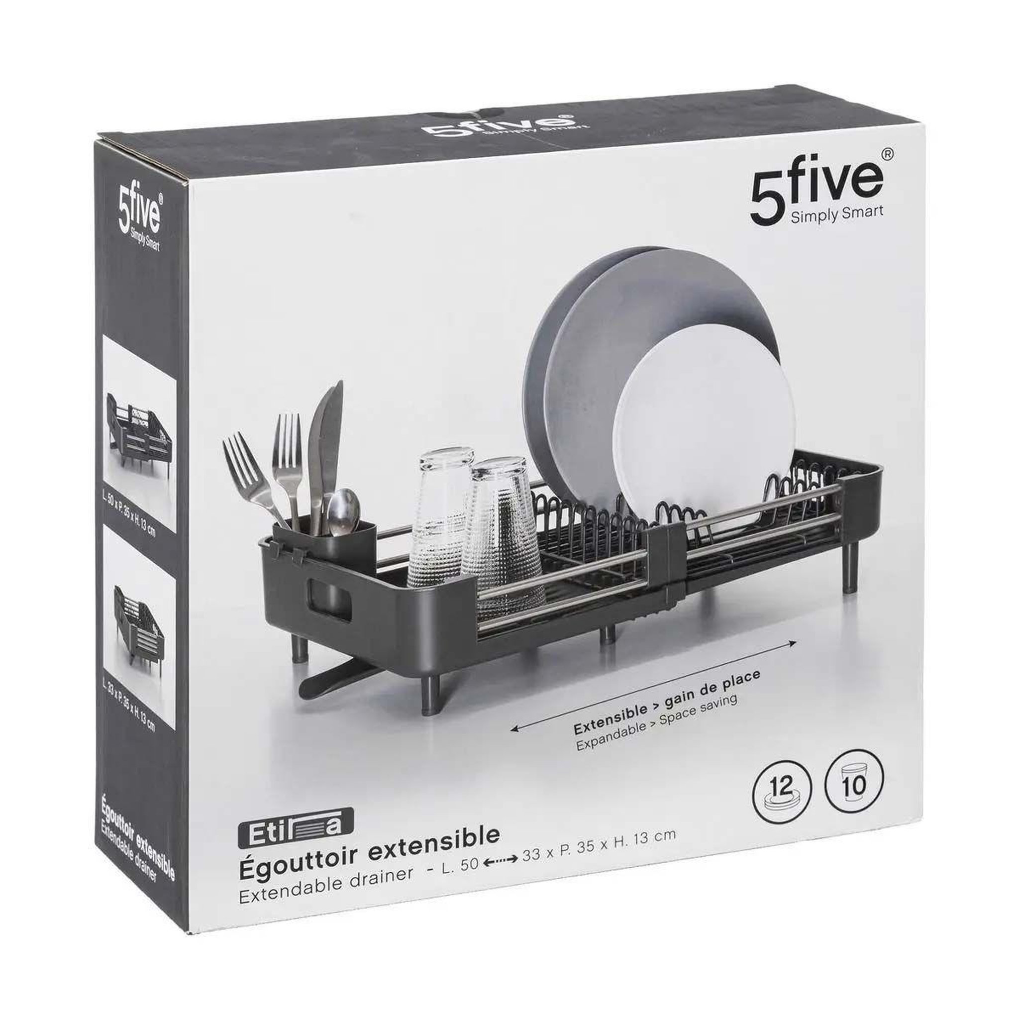 Voir la diapositive 6 : FIVE Égouttoir Extensible avec Plateau  Etira  50cm Gris