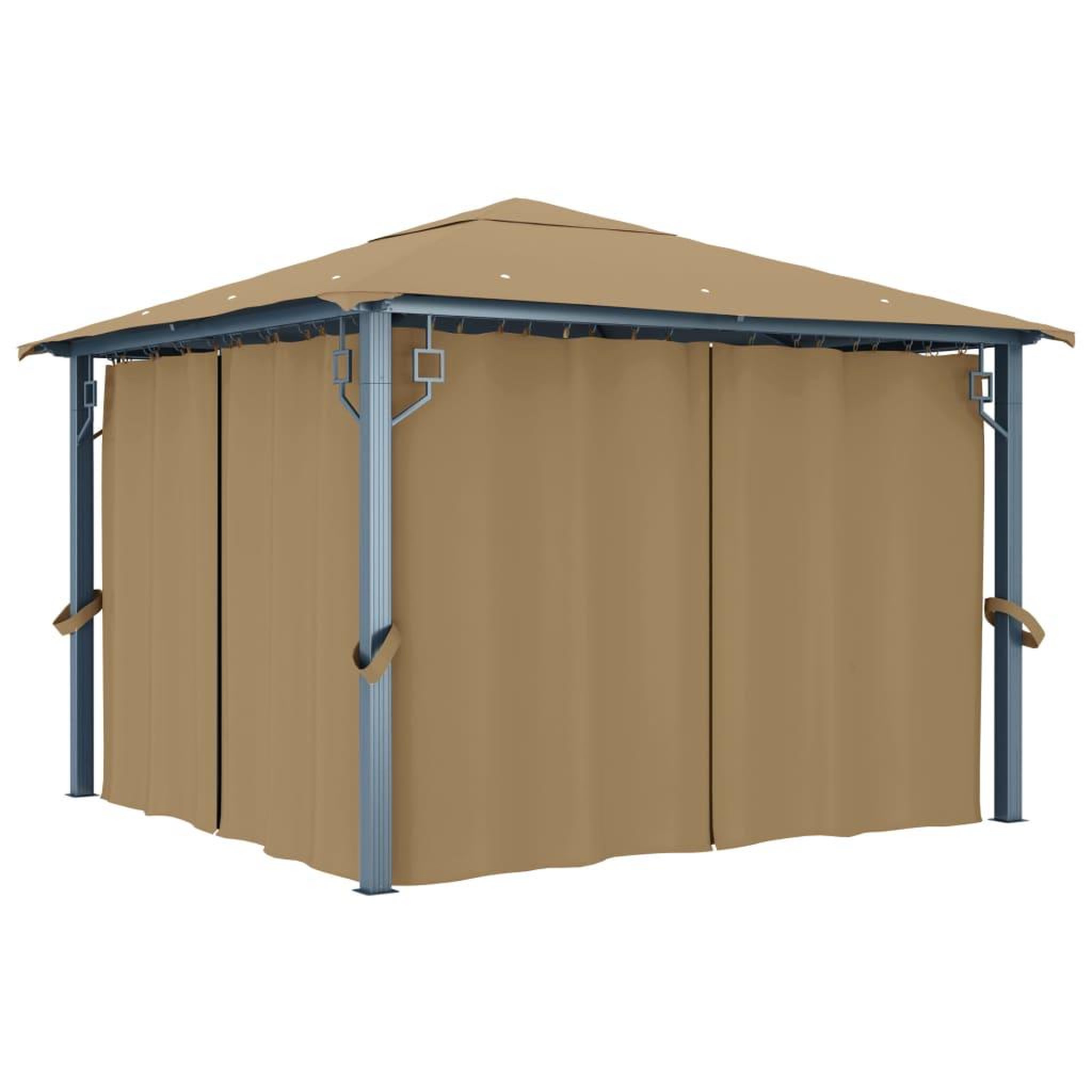 Voir la diapositive 1 : VIDAXL Tonnelle avec rideau 300x300 cm Taupe Aluminium