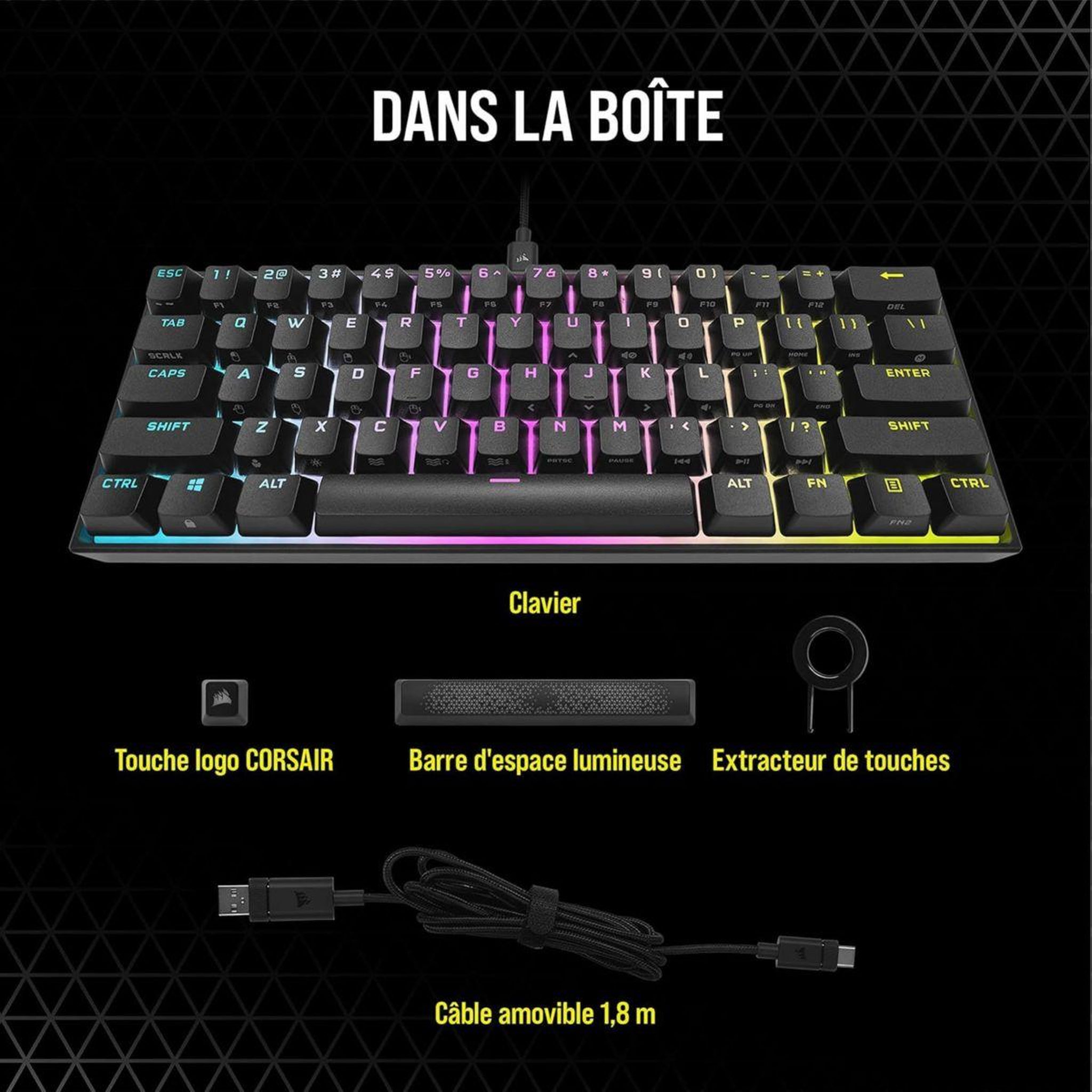 Voir la diapositive 2 : Corsair Clavier gamer k65 rgb mini cherry mx red noir