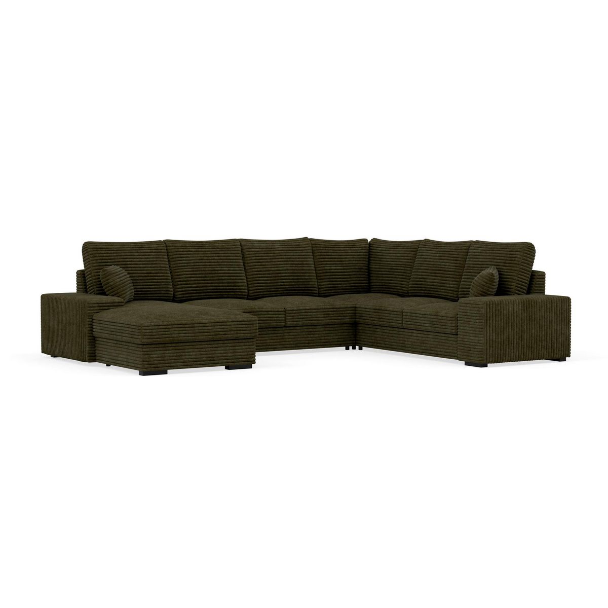 BEST MOBILIER Lorie - canapé panoramique d'angle droit 7 places convertible en velours côtelé grosse côte avec coffre