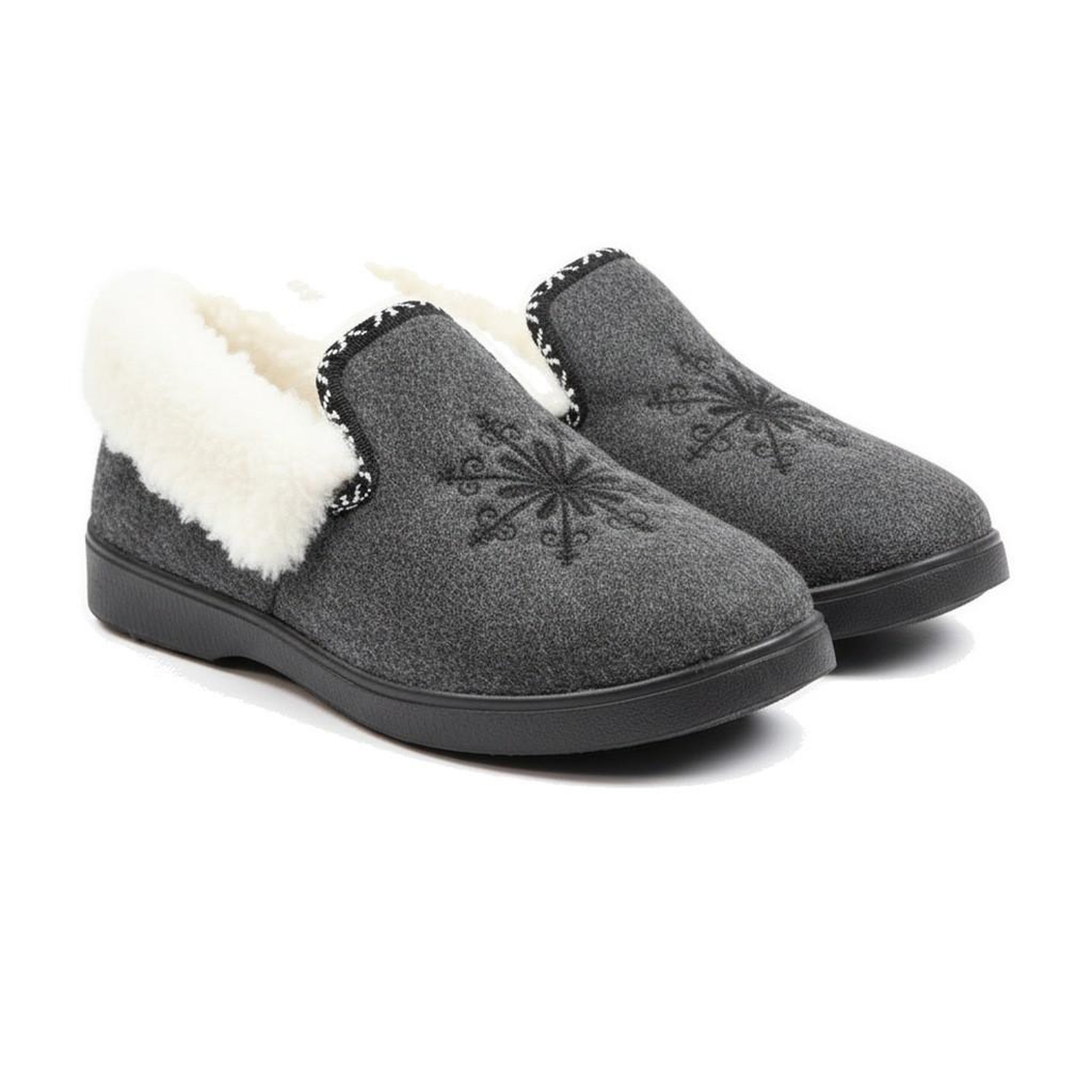 Voir la diapositive 3 : OZABI OZABI Charentaises Femme Hiver, Broderie Flocon, Col Fourrure, Semelle Amovible