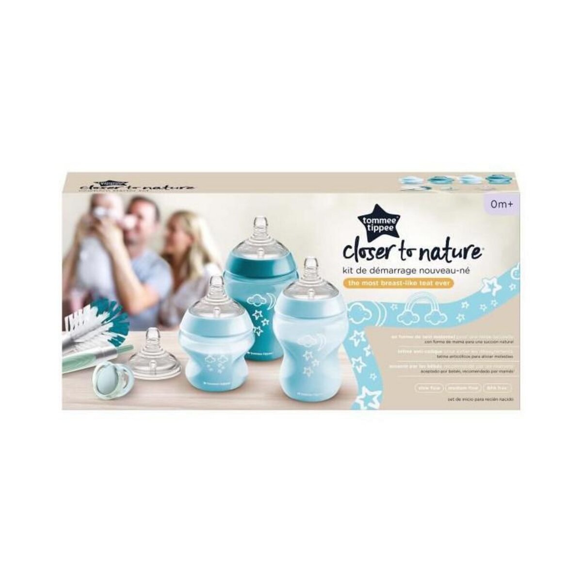 TOMMEE TIPPEE Tommee Tippee - Kit Naissance Biberons Anti-Colique Avance - Tetine valve Anti-Colique debit lent - 150 et 260 ml - Bleu vert