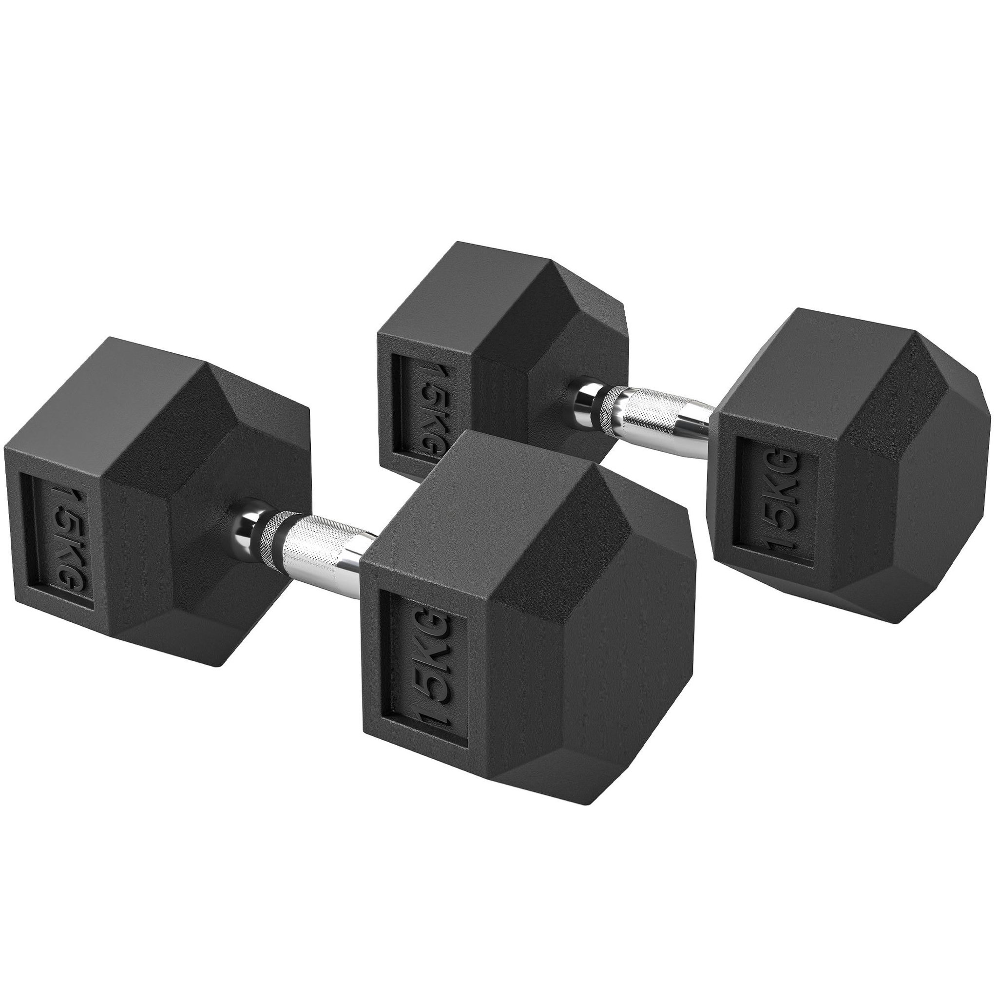 Voir la diapositive 5 : HOMCOM Lot de 2 haltères courtes poids total 30 kg - entraînement musculaire & haltérophilie - acier caoutchouc noir