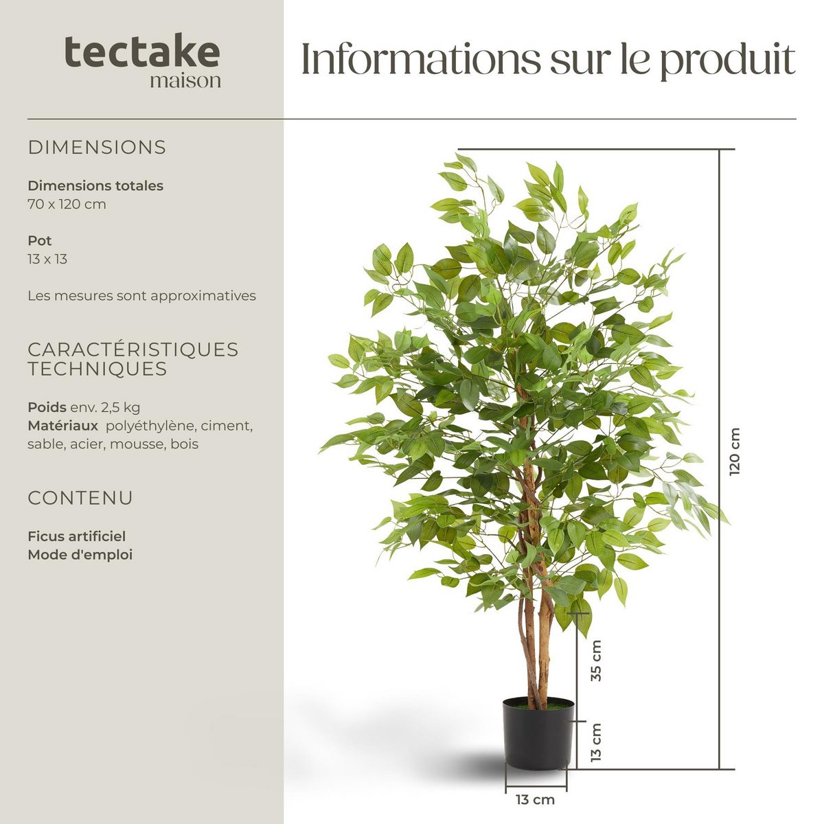 tectake Ficus artificiel design très réaliste vert