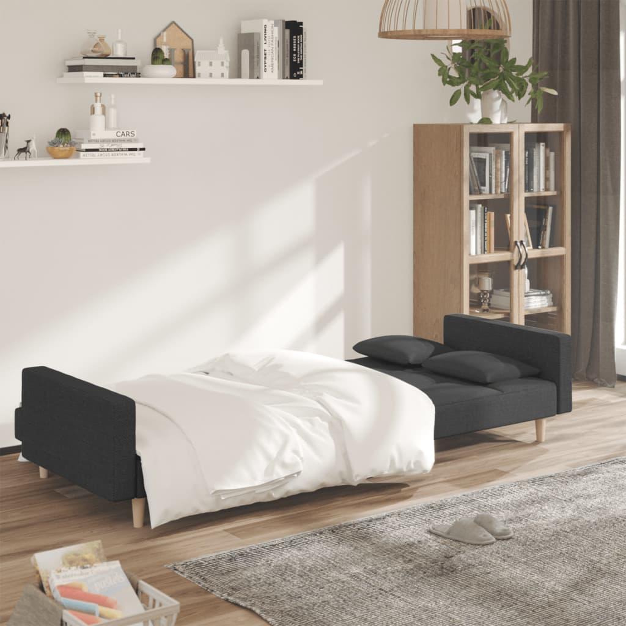 Voir la diapositive 3 : VIDAXL Canape-lit a 2 places avec deux oreillers Gris fonce Tissu