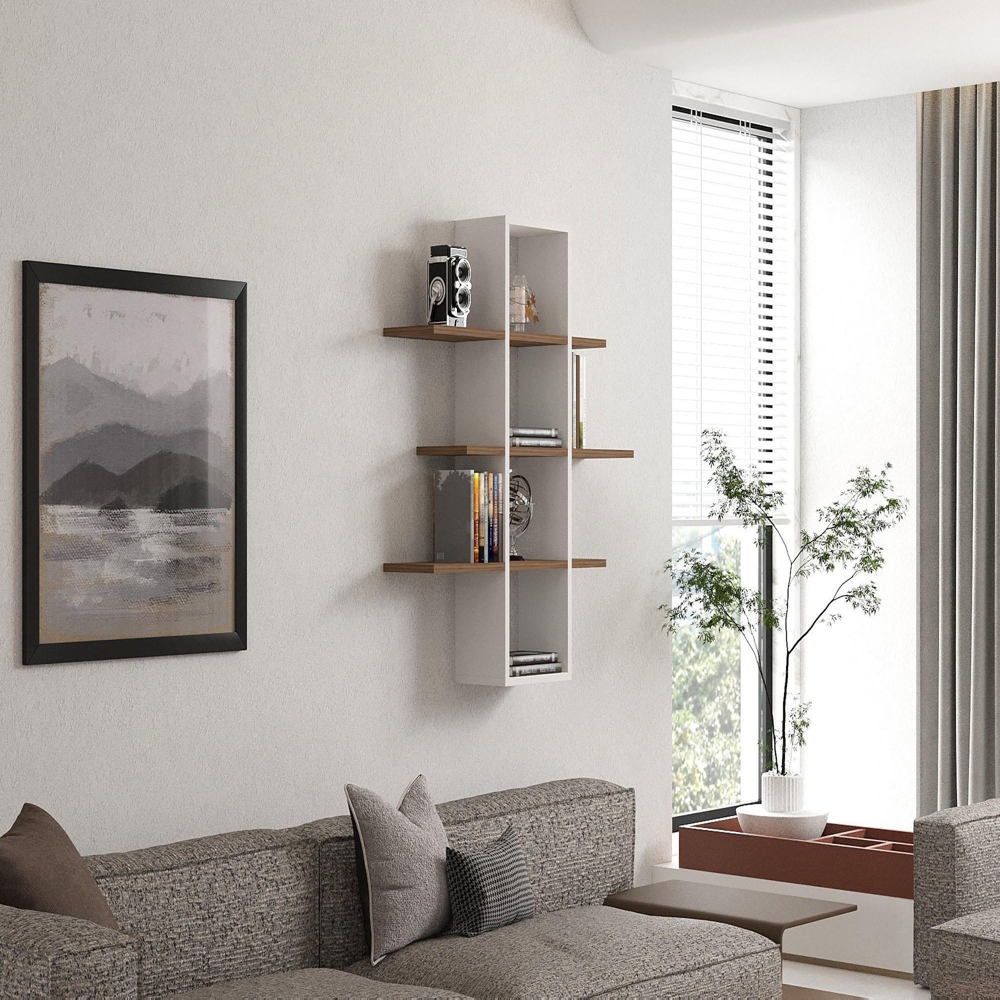 Voir la diapositive 4 : Habitat et Jardin Étagère murale en bois  ardo  - 96 x 19 x 101 cm - noyer, blanc
