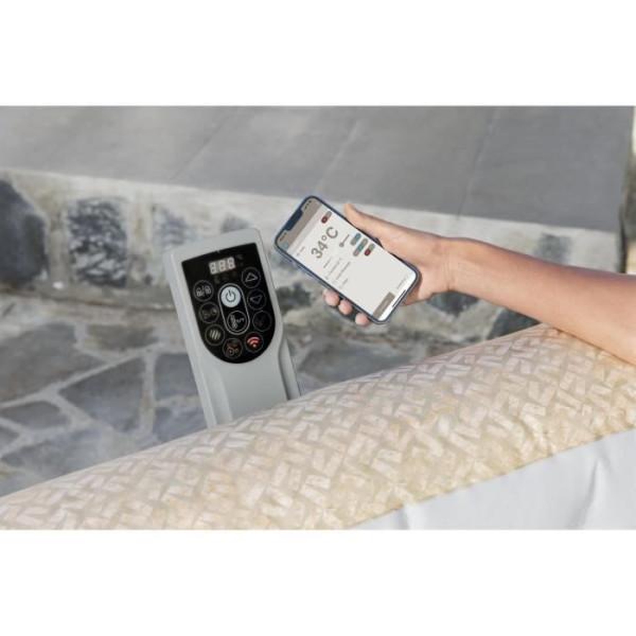 Voir la diapositive 4 : BESTWAY Spa gonflable BESTWAY - Lay-Z-Spa Rome - 180 airjets - 201 x 201 x 71 cm - 5 a 7 places - Carré (couverture, cartouche, diffuse