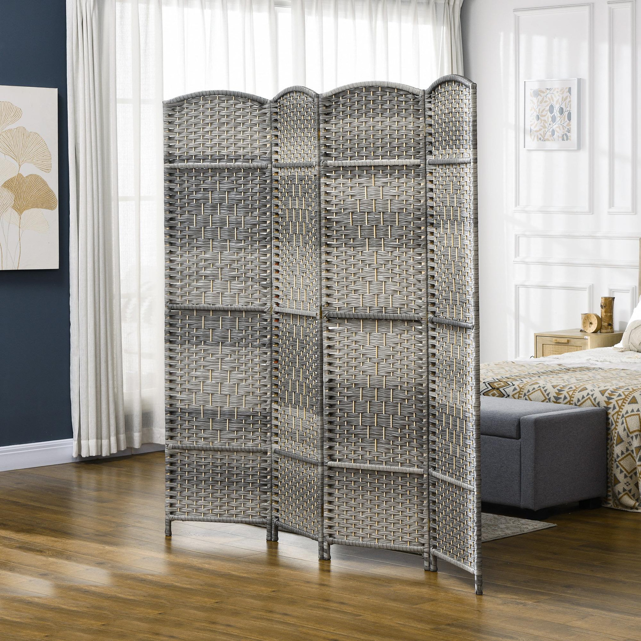 Voir la diapositive 2 : HOMCOM Paravent intérieur en bois 4 panneaux 180 x 180 cm séparateur de pièce pliable bois gris