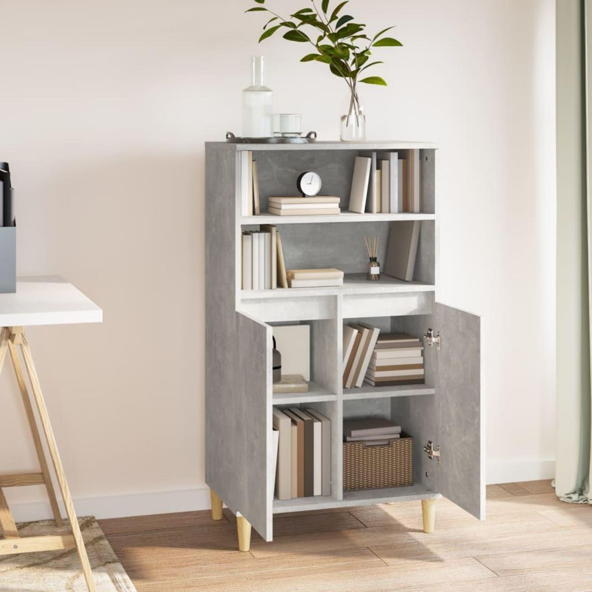 VIDAXL Buffet haut Gris beton 60x36x110 cm Bois d'ingenierie