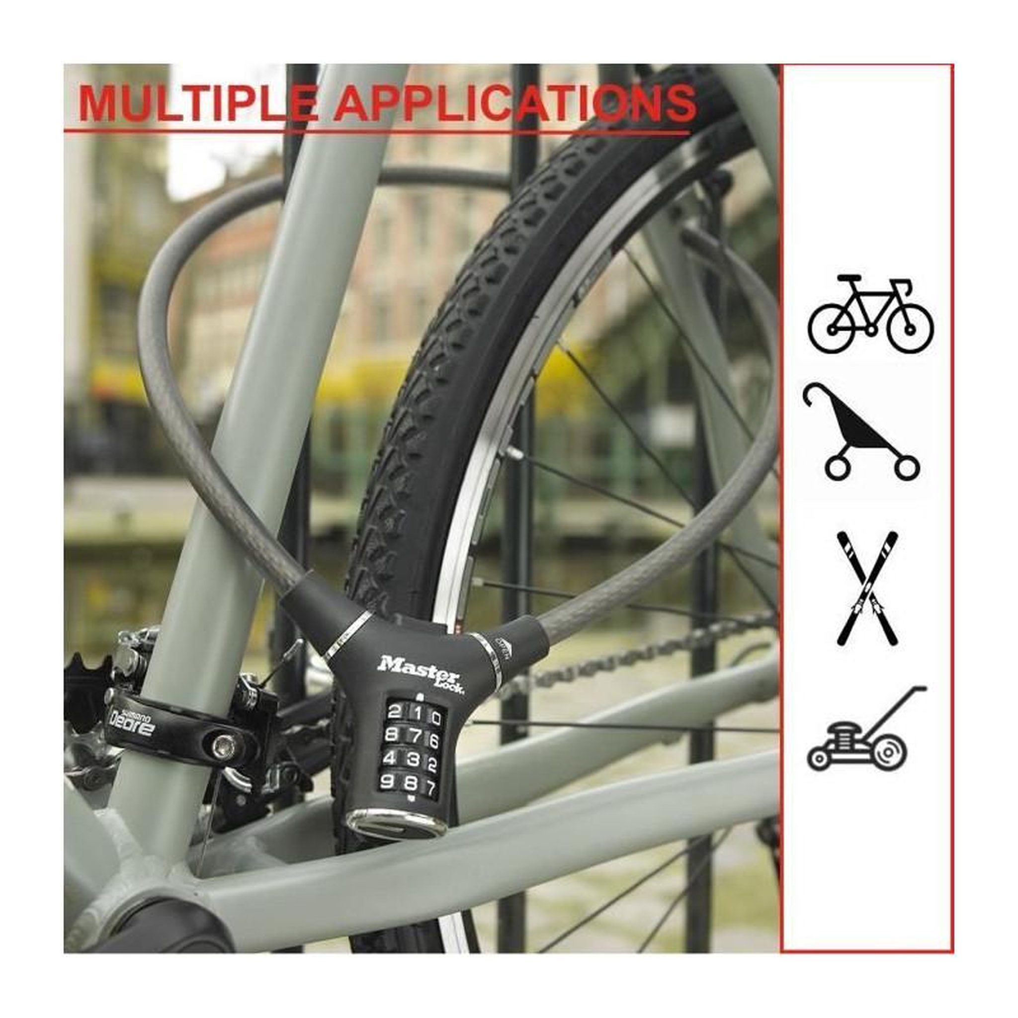 Voir la diapositive 4 : Master lock Antivol Vélo - MASTER LOCK - 8229EURDPRO - 90 cm de câble - Noir - Acier torsadé