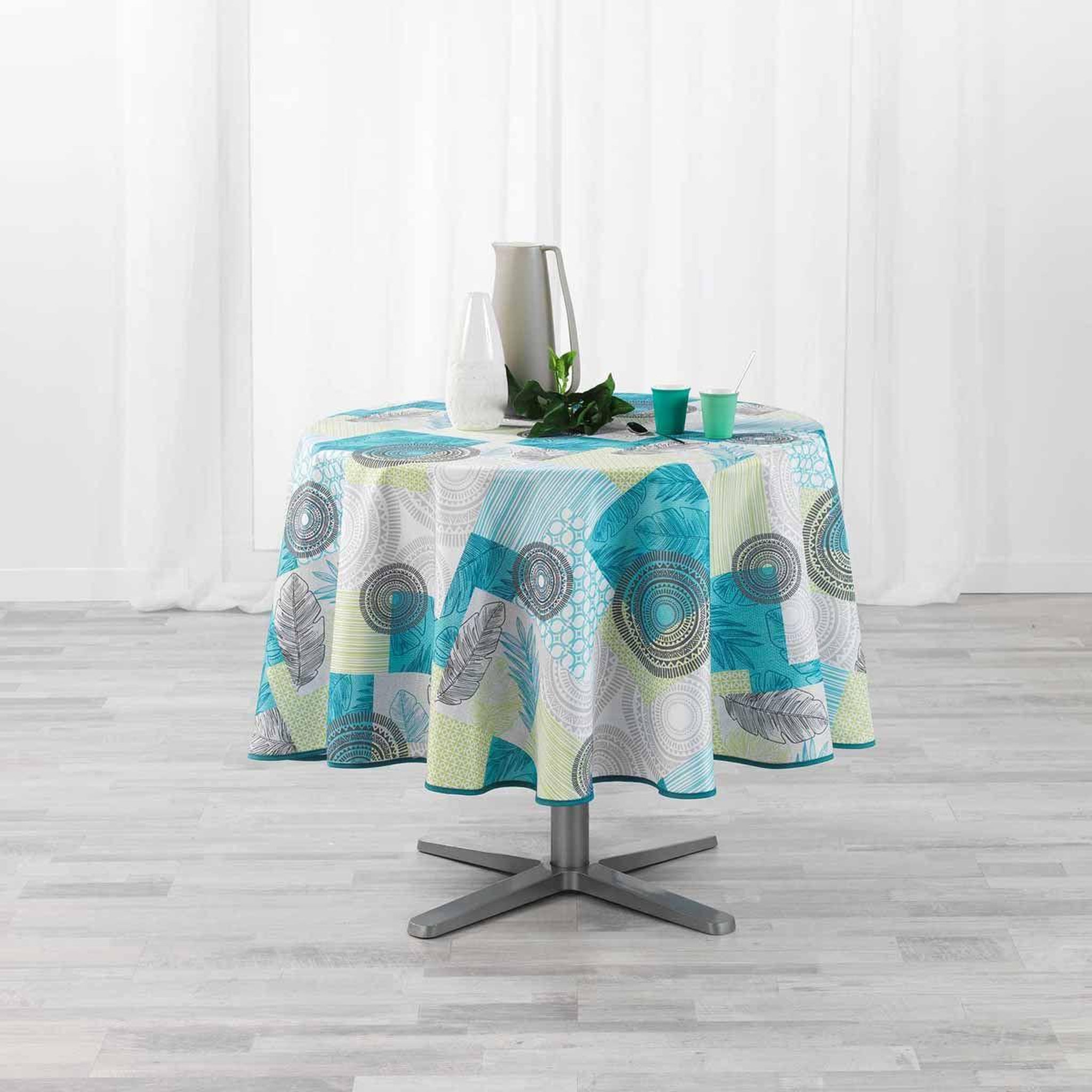 Voir la diapositive 3 : Douceur d'Intérieur Nappe antitache ronde  peachy  180cm bleu