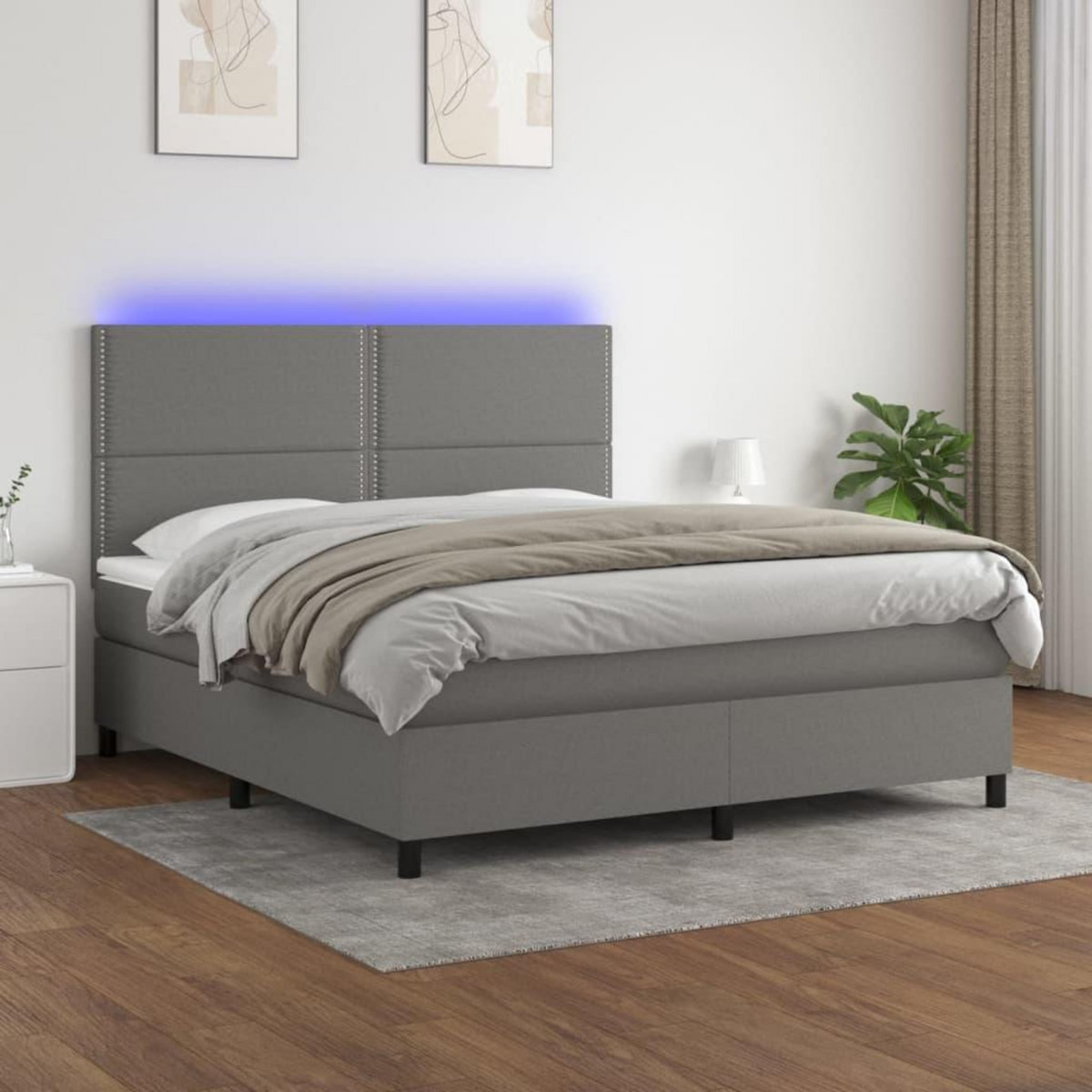 VIDAXL Sommier a lattes de lit et matelas et LED Gris fonce 180x200 cm