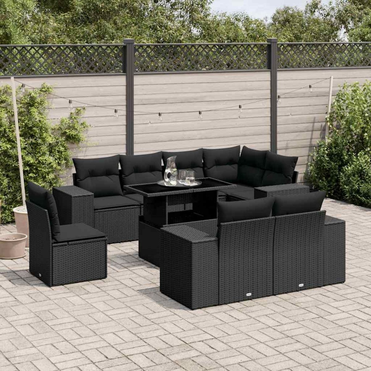 VIDAXL Salon de jardin 9 pcs avec coussins noir resine tressee