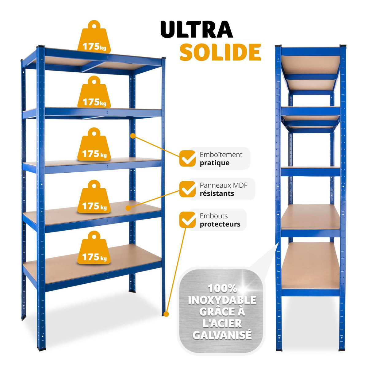 tectake Étagère charge lourde avec 5 tablettes bleu