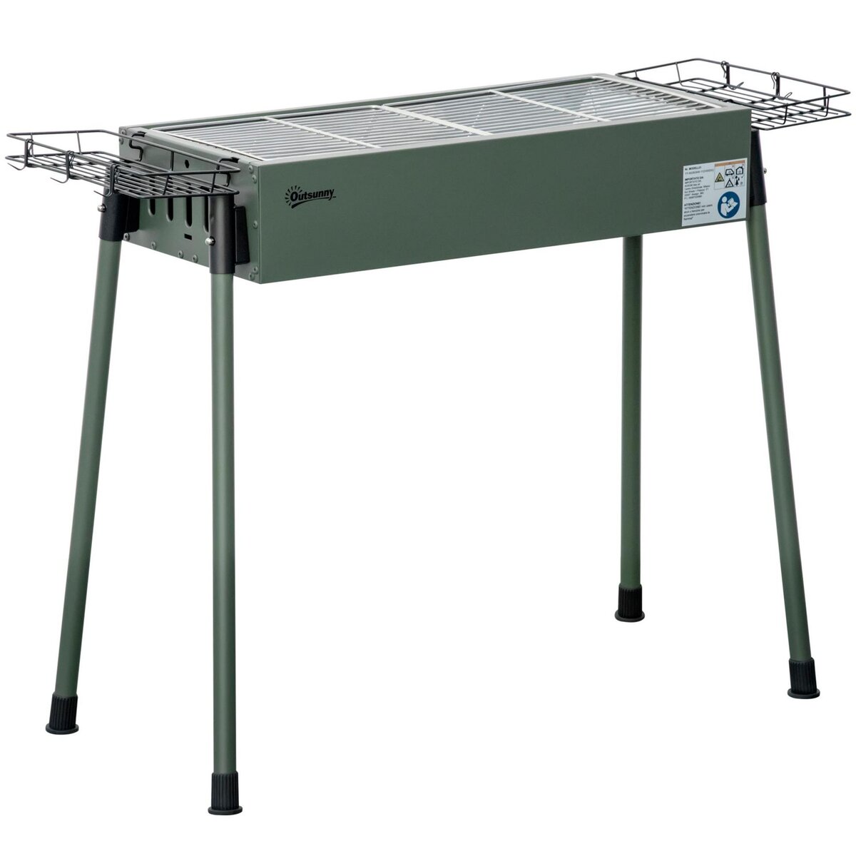 OUTSUNNY Barbecue à charbon portable - 2 grilles, 2 paniers latéraux - dim. 77L x 30l x 70H cm - acier émaillé vert