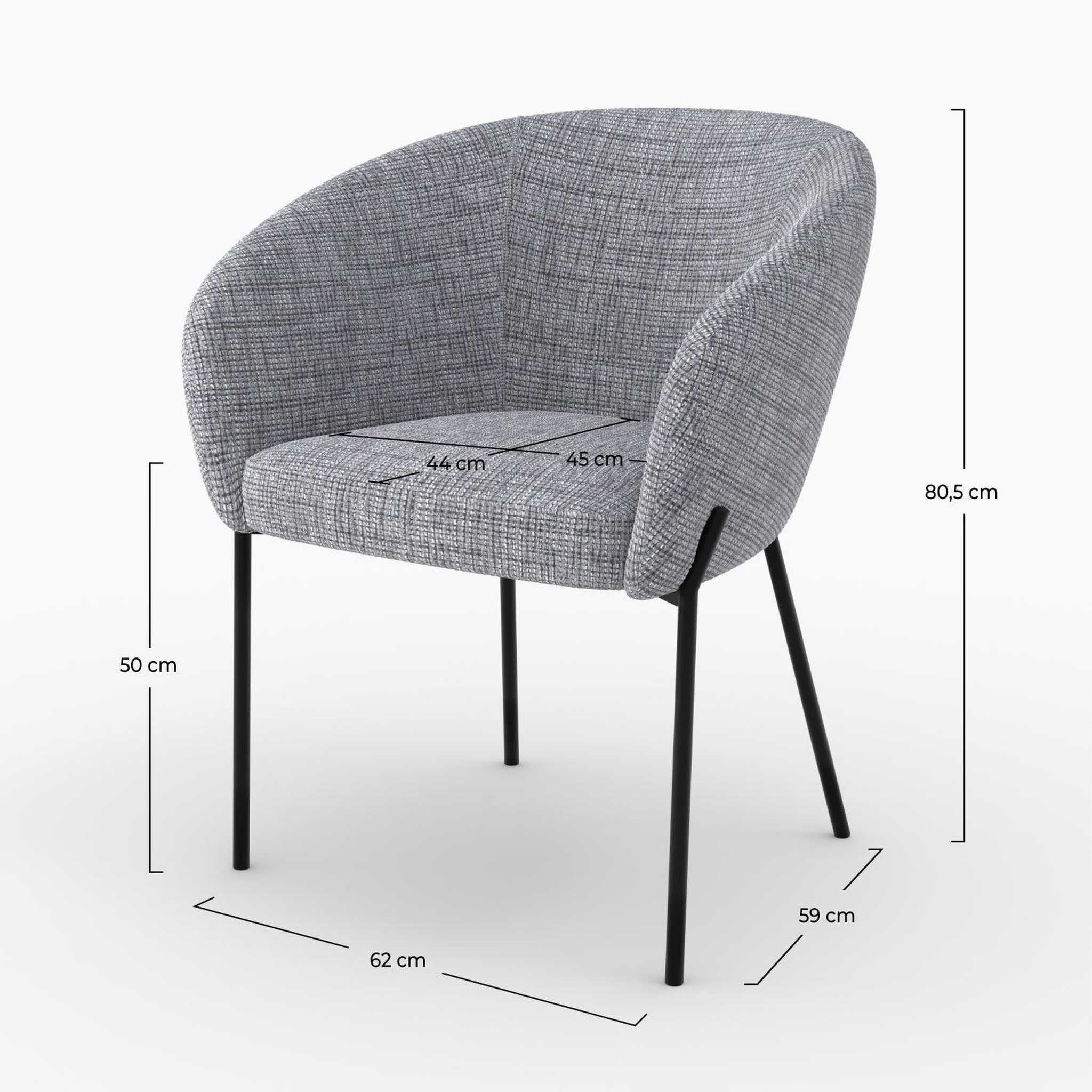 Voir la diapositive 4 : MAISON PAVANE Chaise en tissu gris chiné et pieds en métal noir-andy