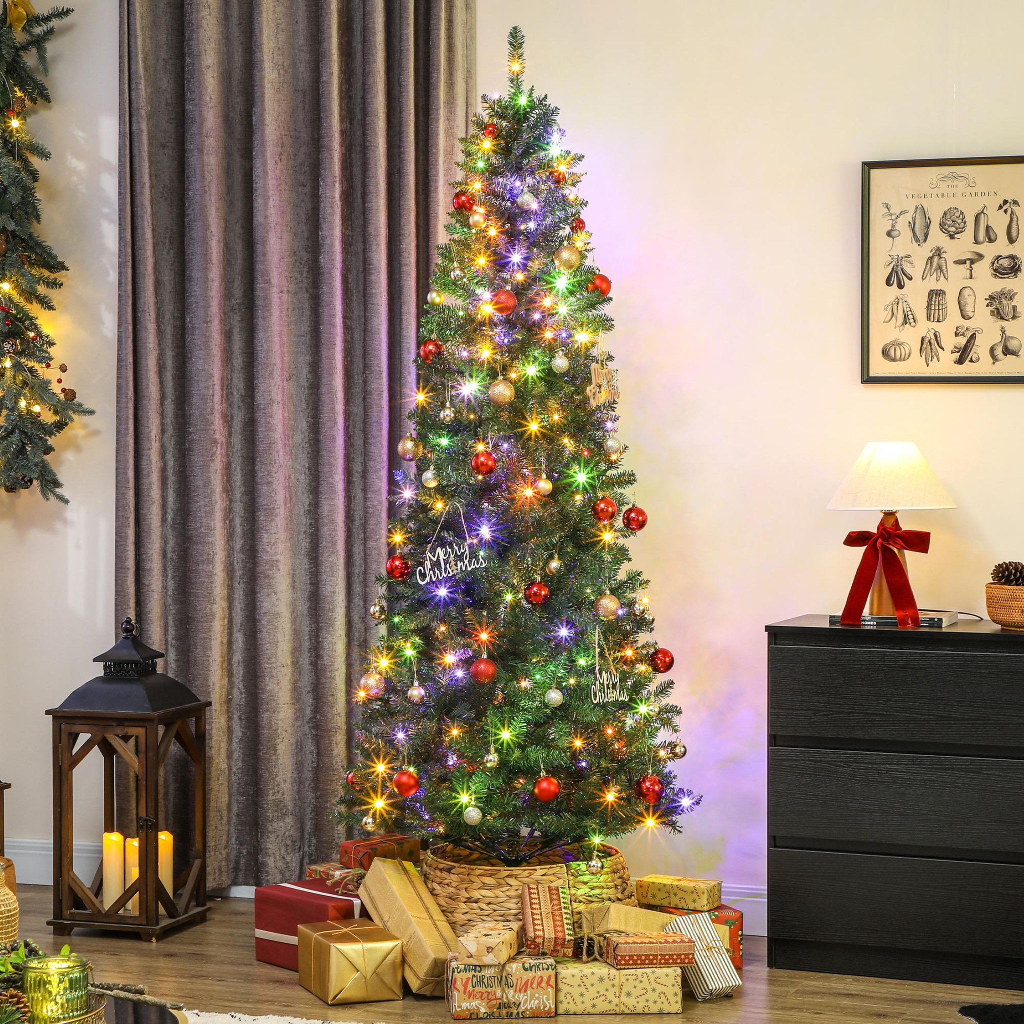 Voir la diapositive 2 : HOMCOM Sapin de noël artificiel led x 350 blanc chaud ou multicolore 9 modes h.210 cm 1273 branches support vert