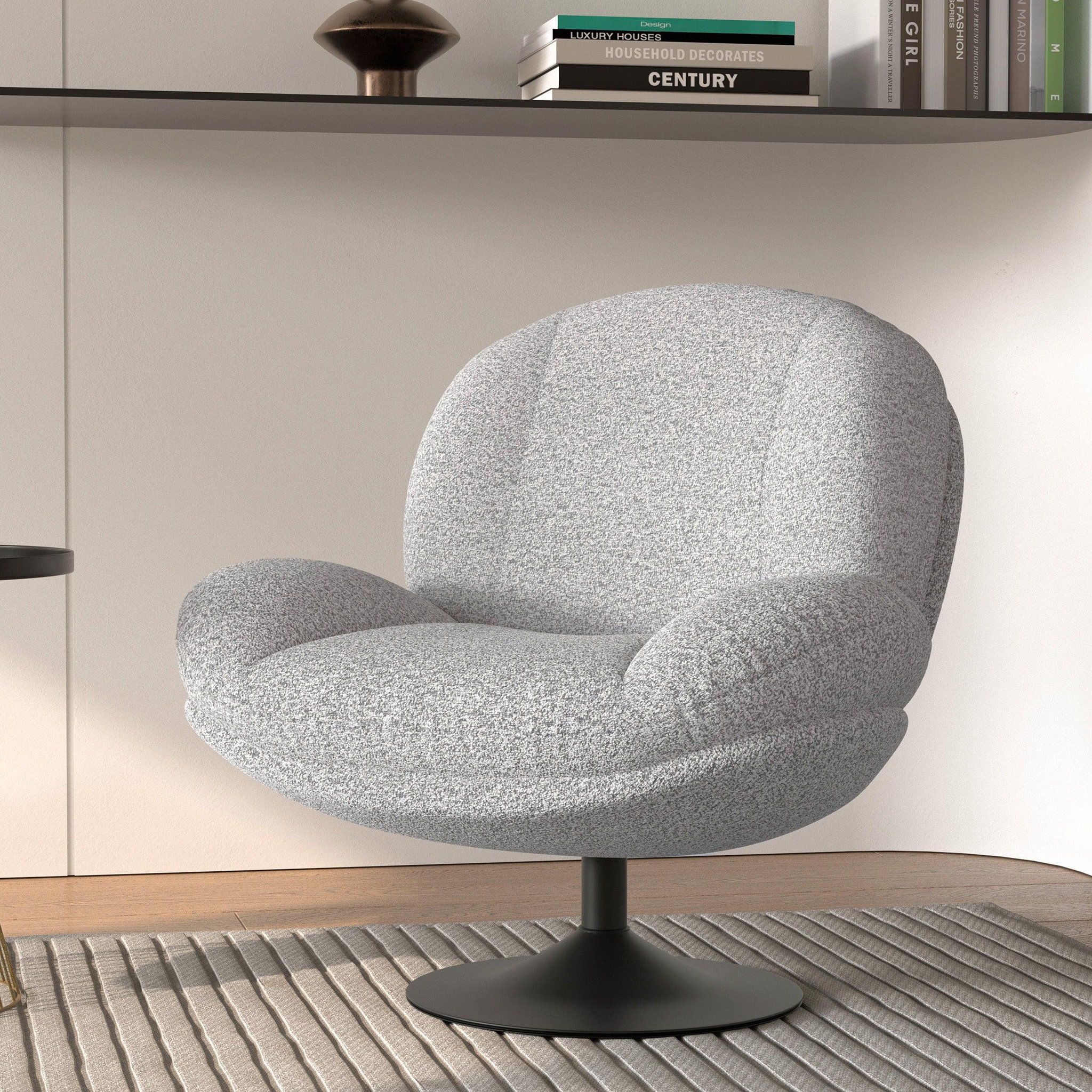 Voir la diapositive 2 : MAISON PAVANE Fauteuil pivotant en tissu bouclé gris chiné-Ricci