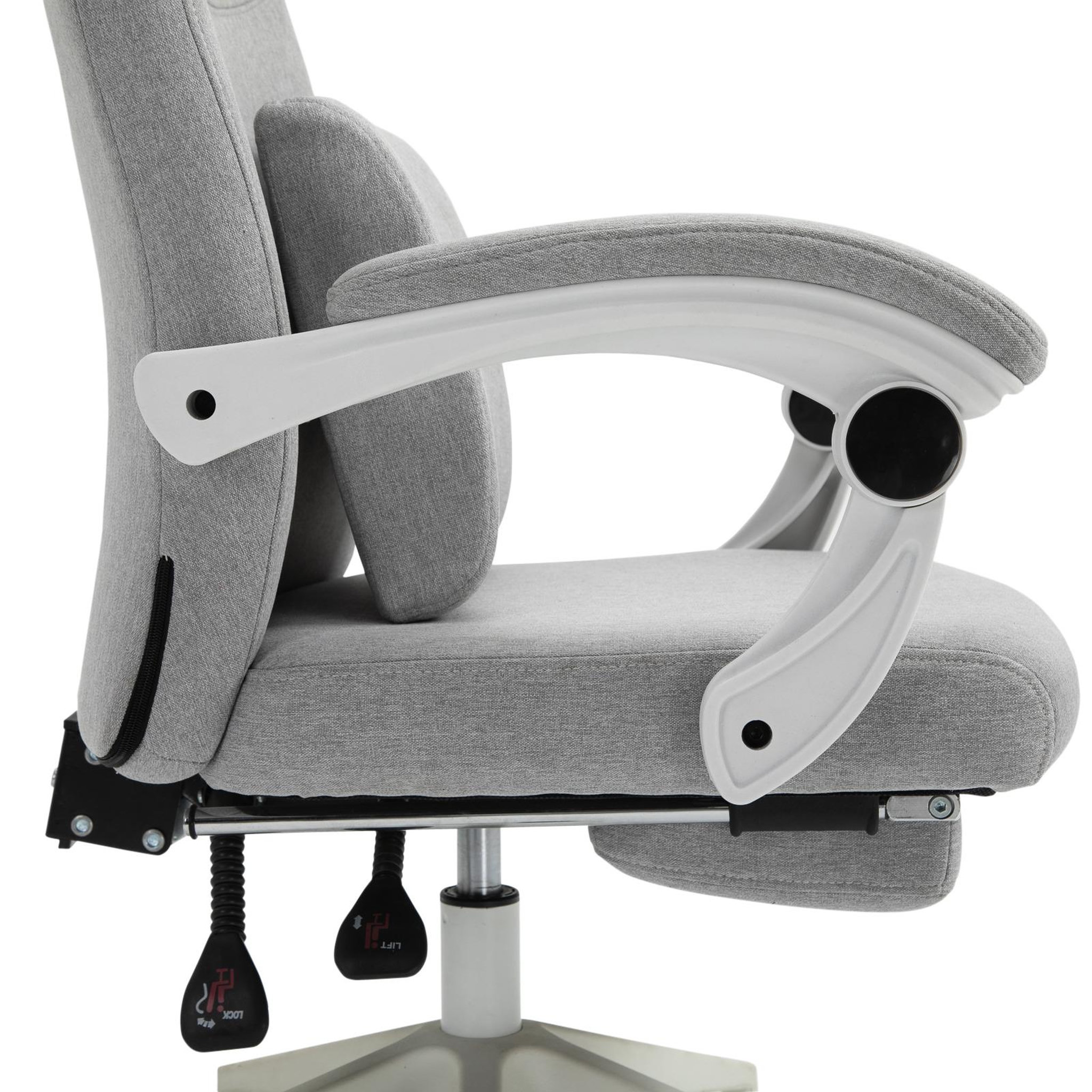 Voir la diapositive 5 : VINSETTO Fauteuil de bureau manager grand confort dossier réglable repose-pied coussin lombaire roulettes 360° lin 62L x 68P x 127H cm gris