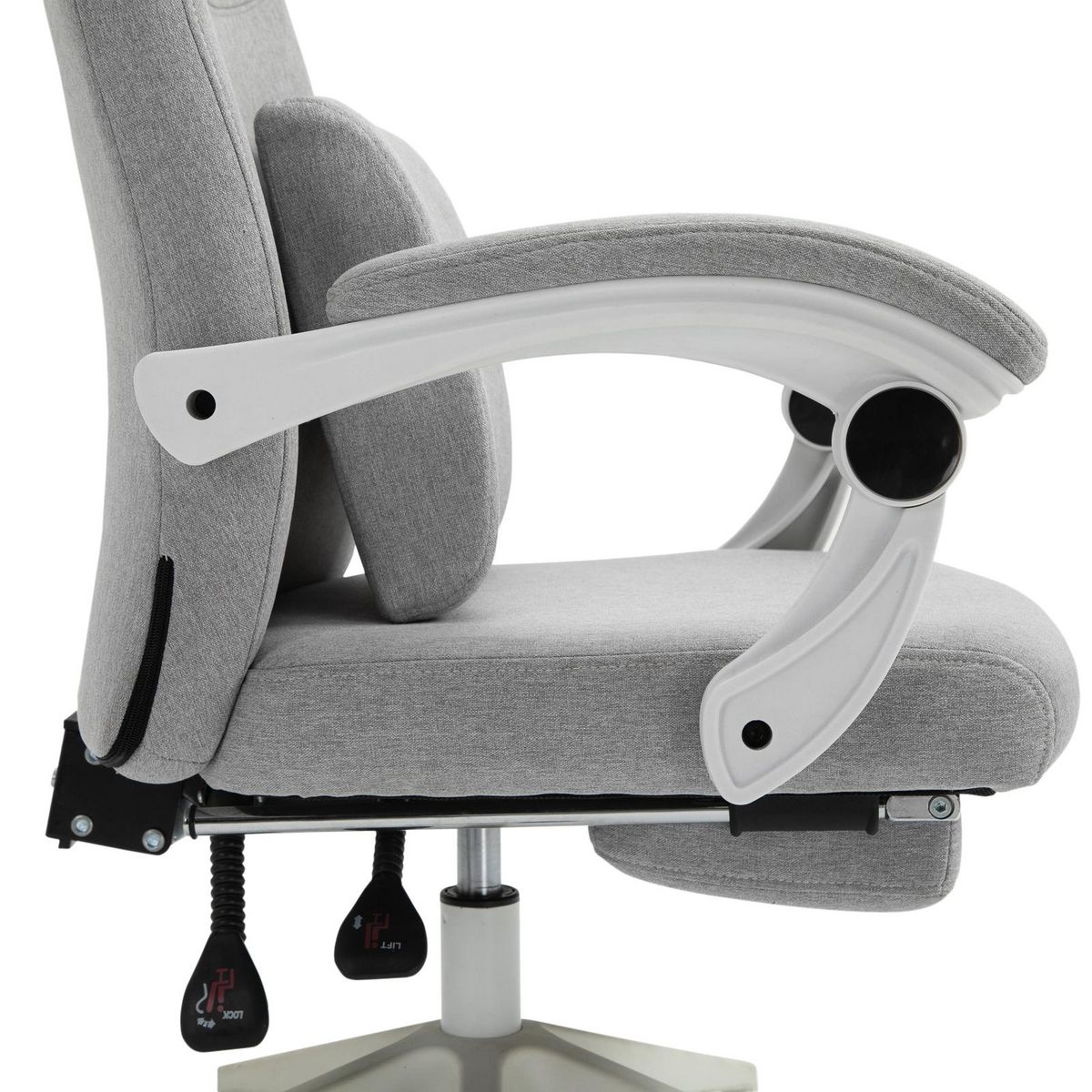 VINSETTO Fauteuil de bureau manager grand confort dossier réglable repose-pied coussin lombaire roulettes 360° lin 62L x 68P x 127H cm gris