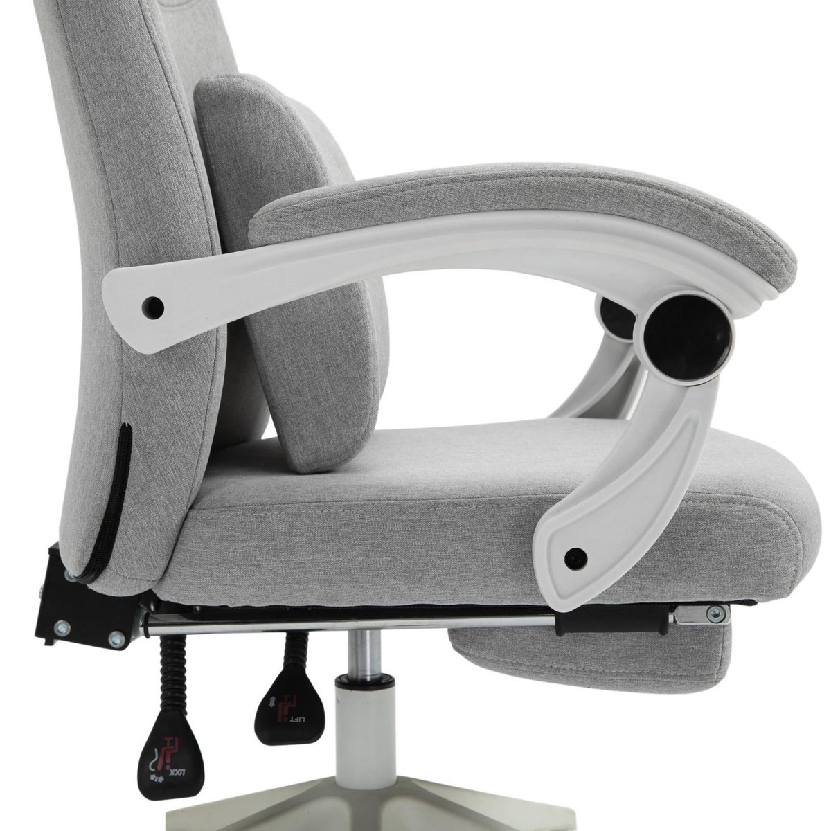 VINSETTO Fauteuil de bureau manager grand confort dossier réglable repose-pied coussin lombaire roulettes 360° lin 62L x 68P x 127H cm gris