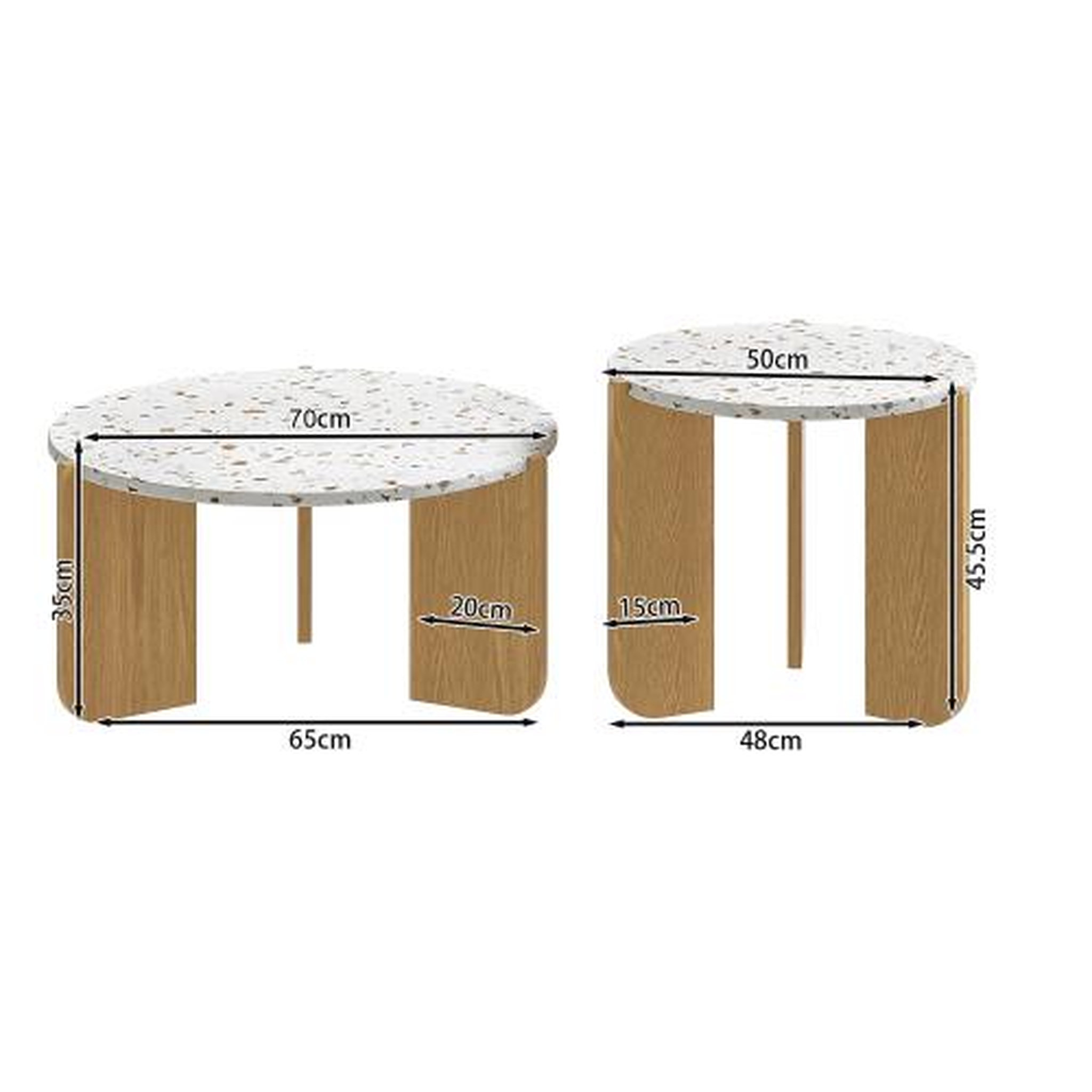 Voir la diapositive 3 : MERAX Lot de 2 tables basses gigognes rectangulaire naturel - 70x70 cm mdf