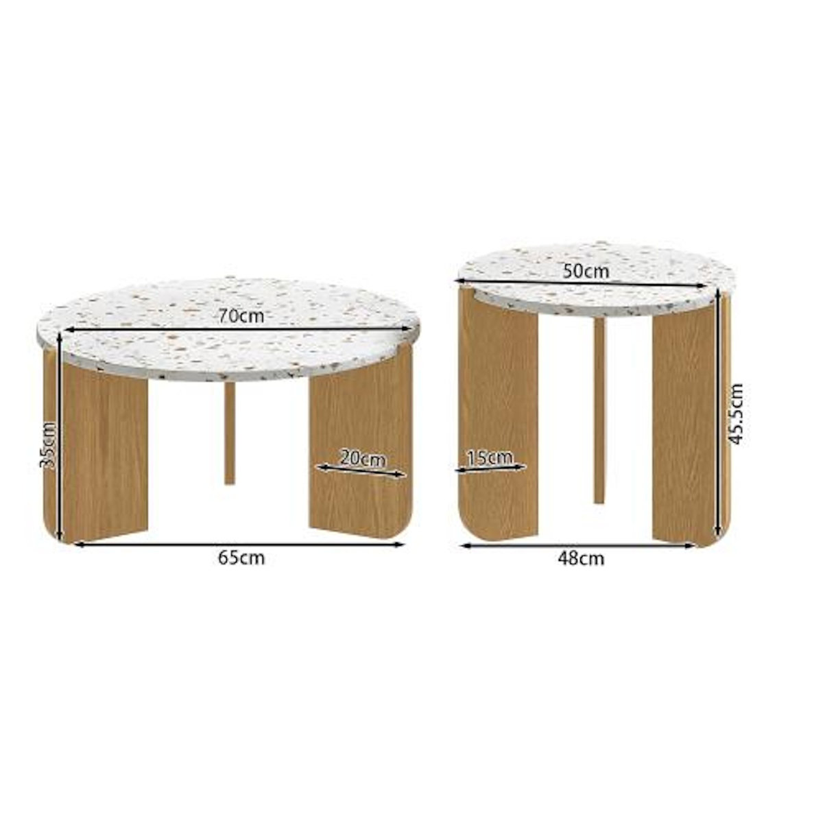 MERAX Lot de 2 tables basses gigognes rectangulaire naturel - 70x70 cm mdf