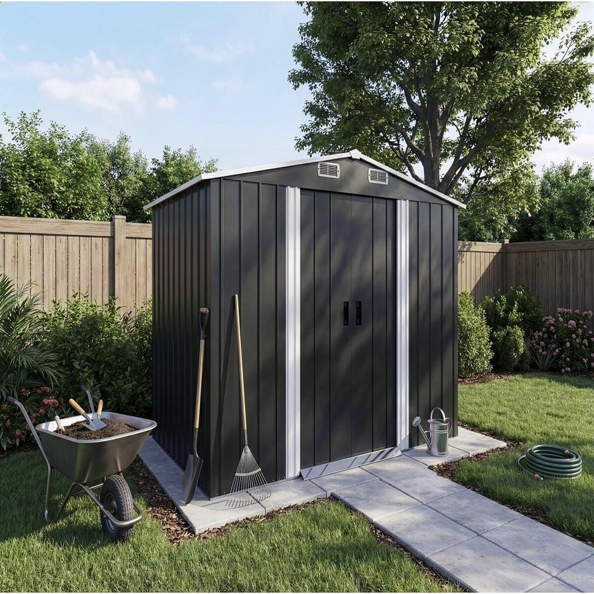 Voir la diapositive 2 : Habitat et Jardin Abri de jardin métal  boston  - 5,29 m² (4,76 m2 au sol)- gris