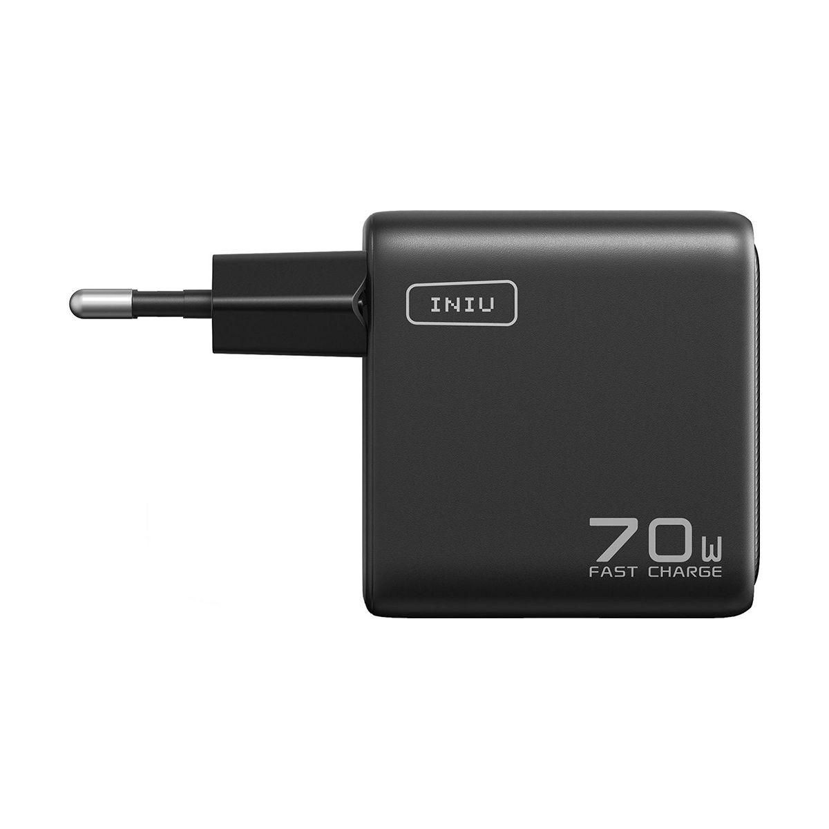 INIU Chargeur 70W pliable Leopard 2 USB-C + USB-A Noir