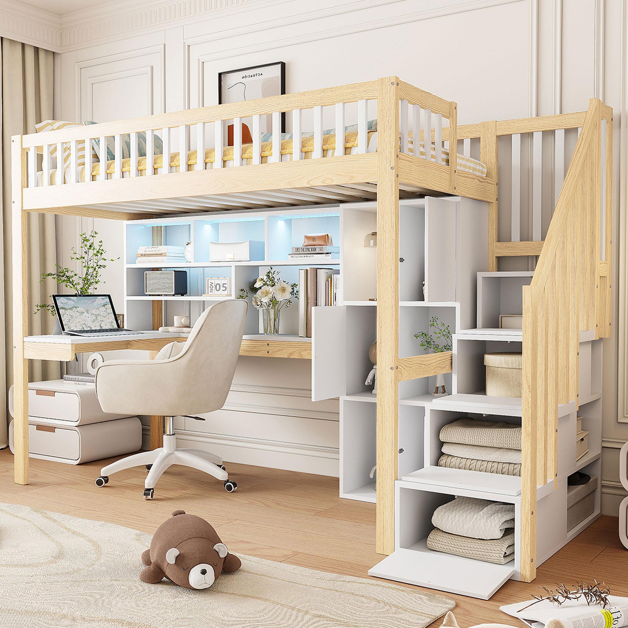 Voir la diapositive 4 : MERAX Lit mezzanine 90x200cm coloris naturel+blanc pin