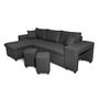 Voir la diapositive 7 : Canapé d'angle convertible avec coffre 3 places + 2 poufs à droite et étagère à gauche MACHA