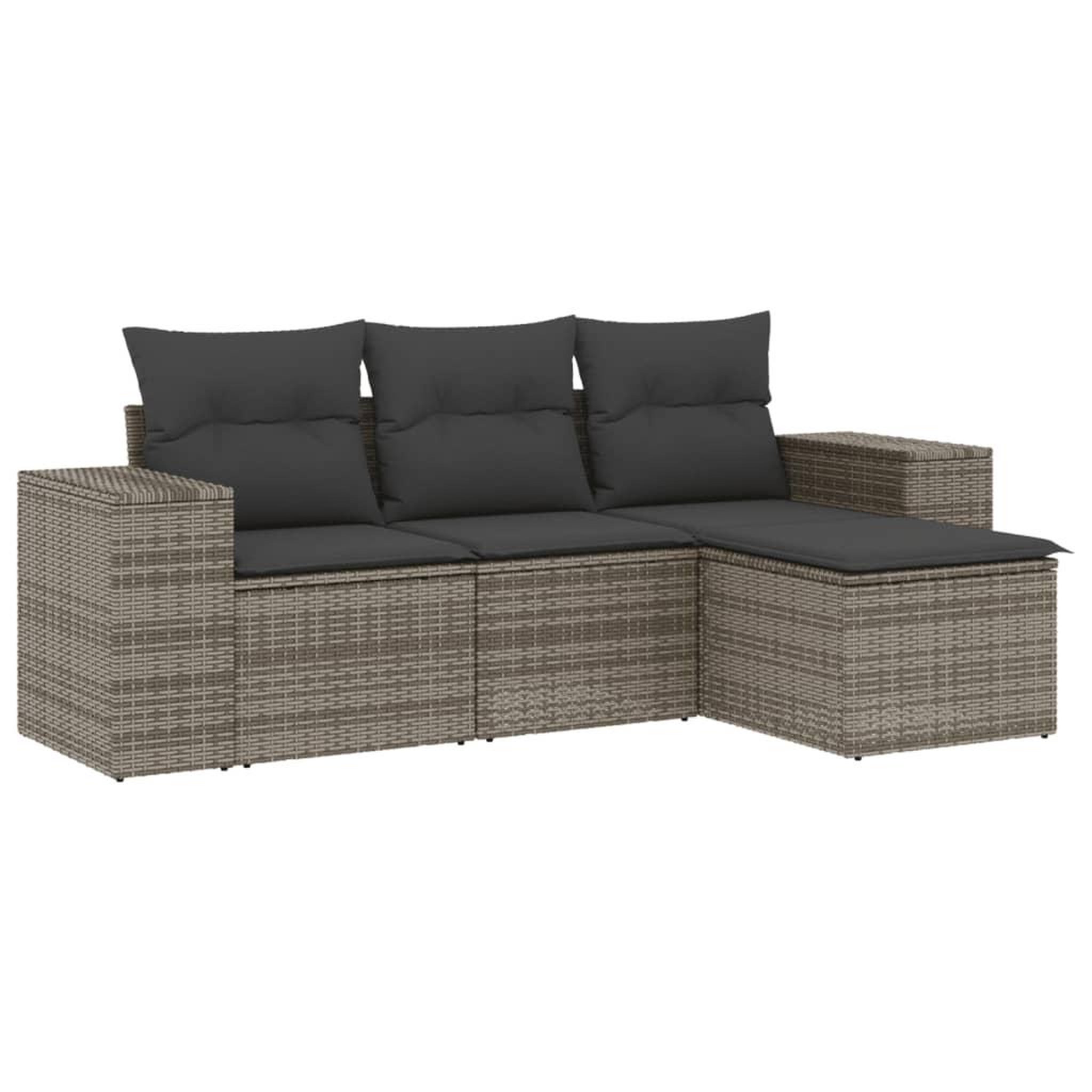 Voir la diapositive 2 : VIDAXL Salon de jardin 4 pcs avec coussins gris resine tressee