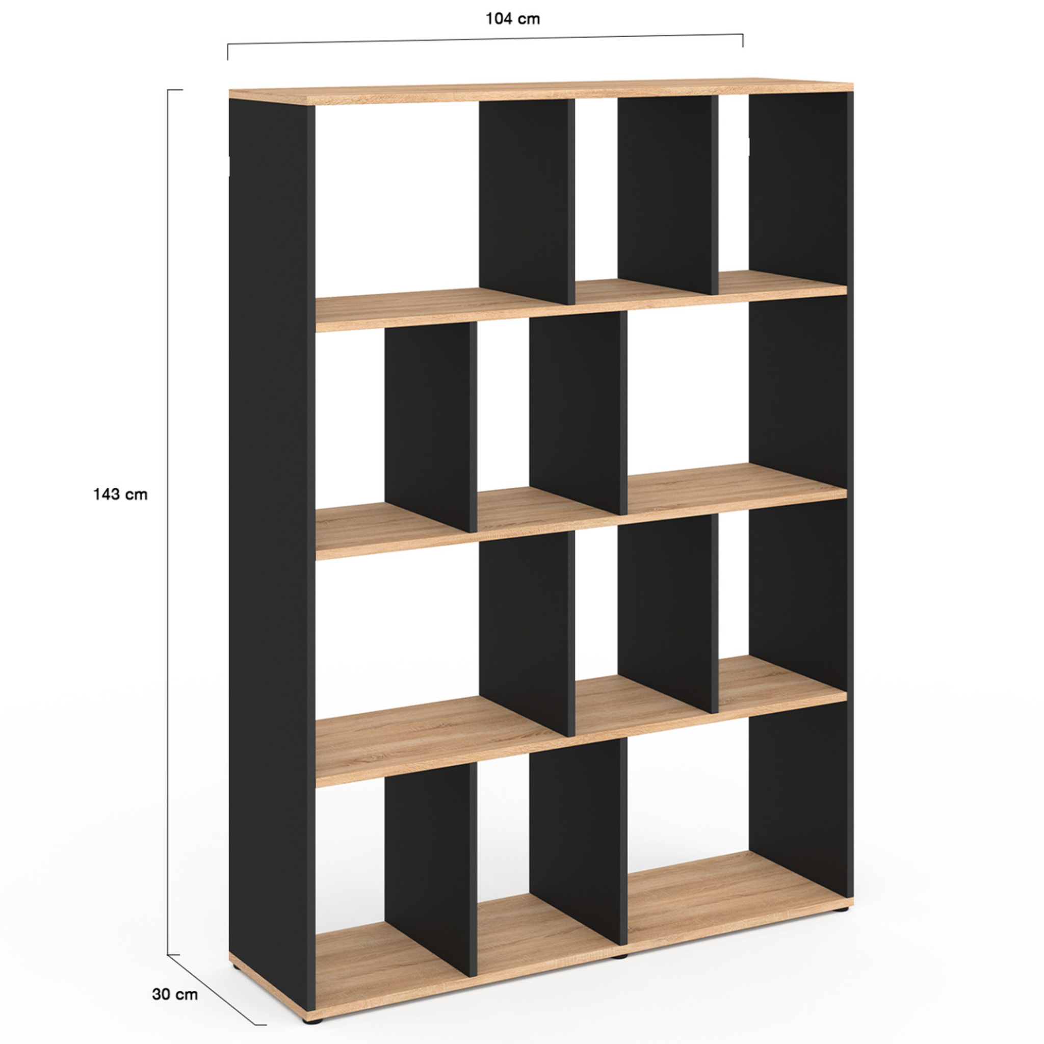 Voir la diapositive 4 : ID MARKET Etagère bibliothèque jena 4 niveaux noir et effet bois 143 cm