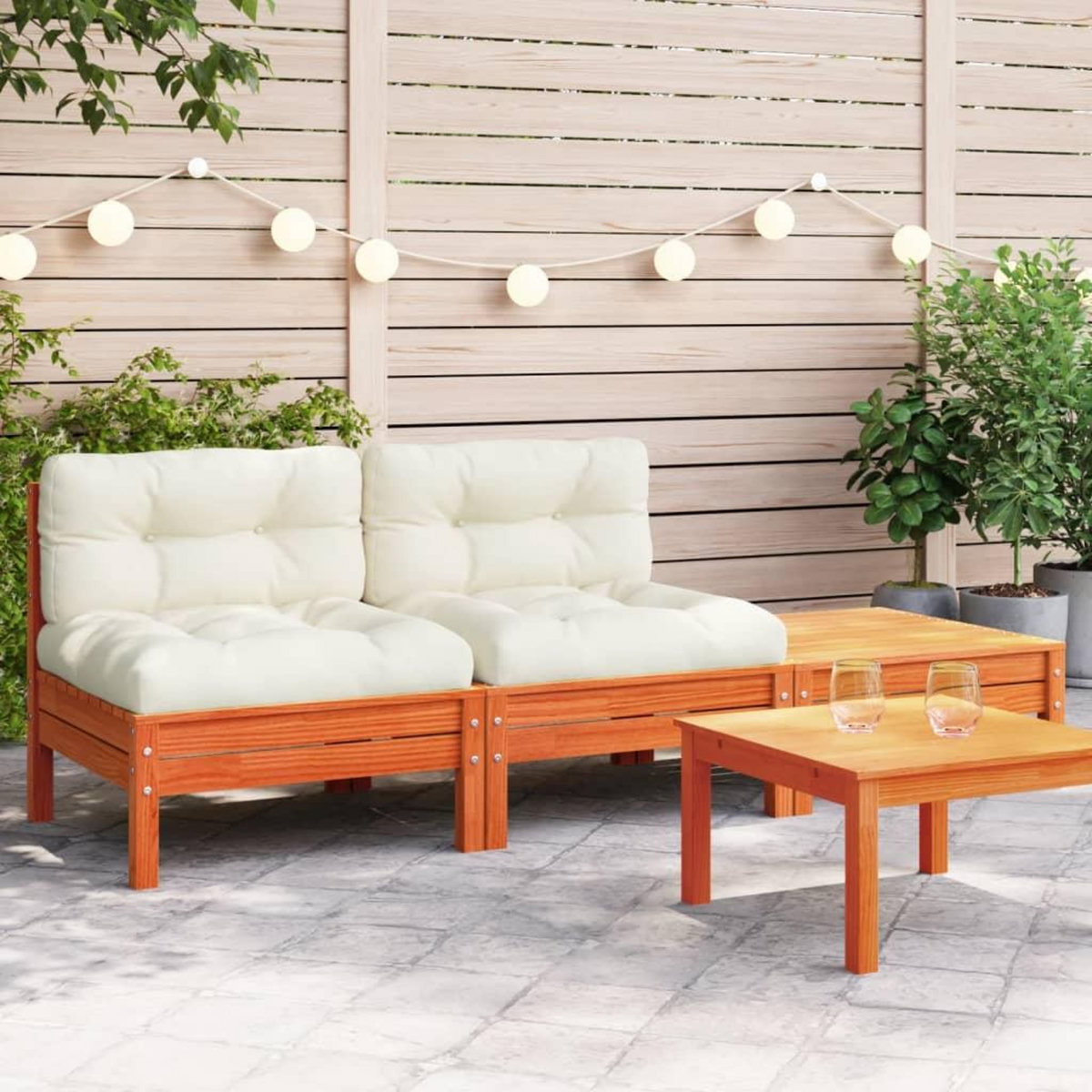VIDAXL Canape de jardin avec coussins et repose-pied 2 places