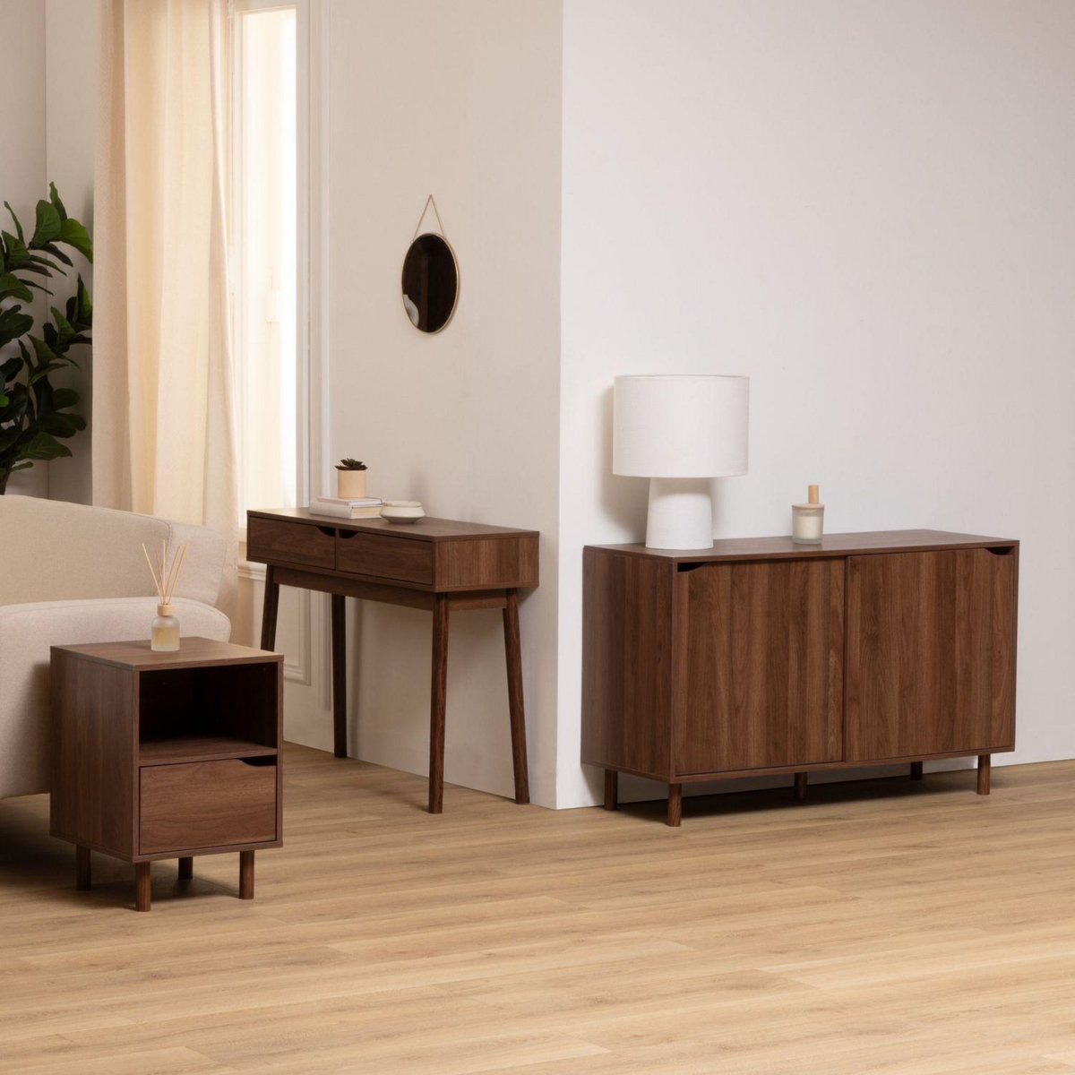 FIVE Console 2 tiroirs effet noyer SLIDY - Marron